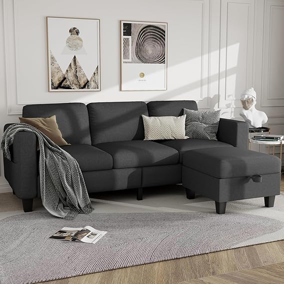 L-Shaped Sectional Sofa with Storage Ottoman