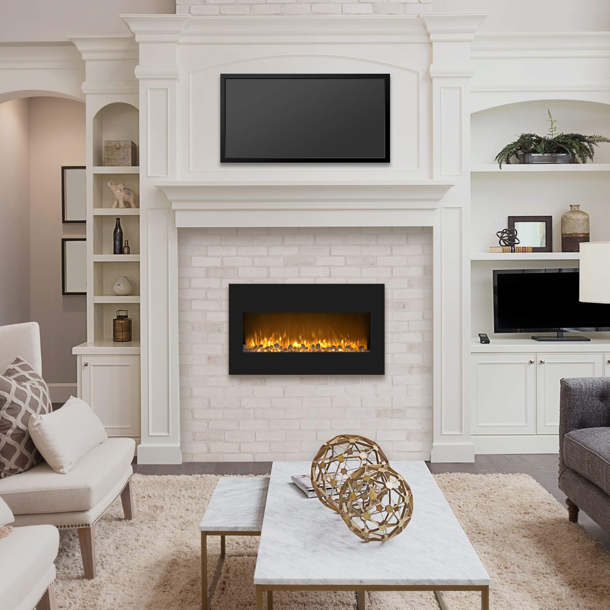 36-Inch Wall Mounted Electric Fireplace with Remote and Adjustable Heat