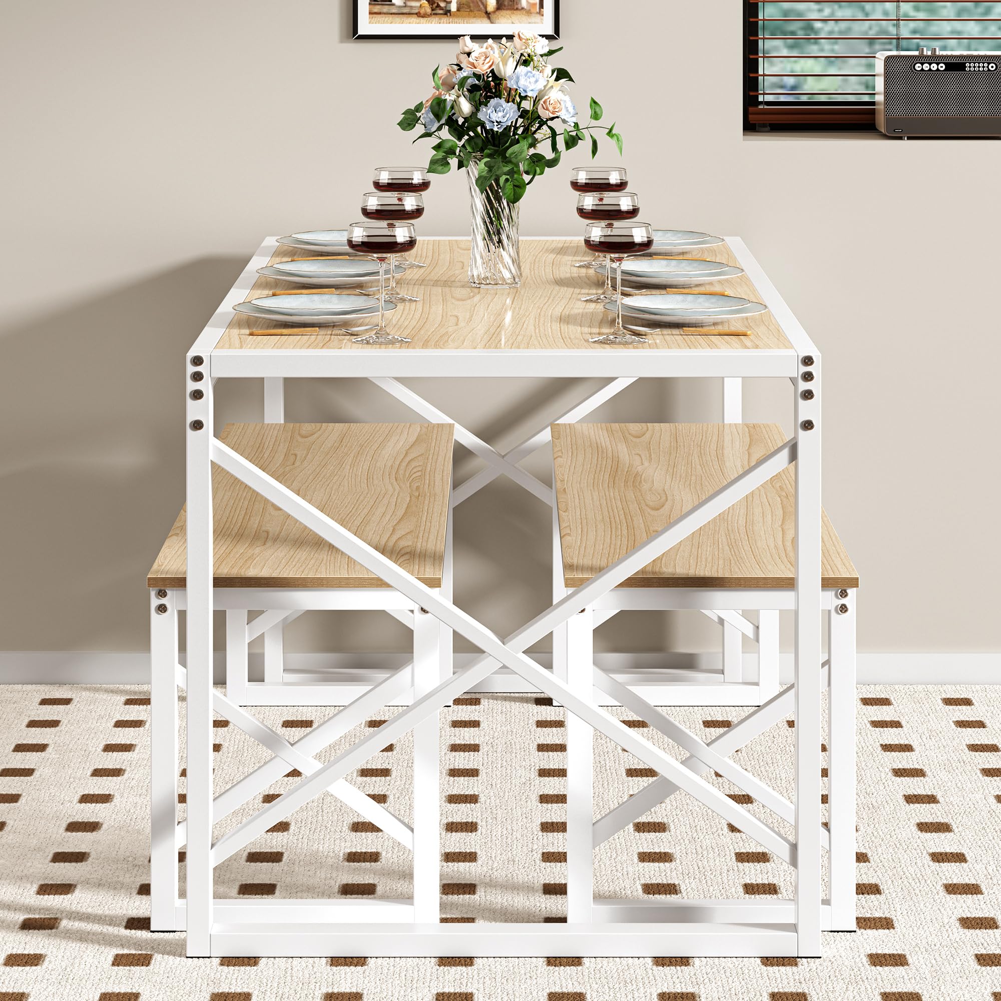 55" Dining Table Set with 2 Benches