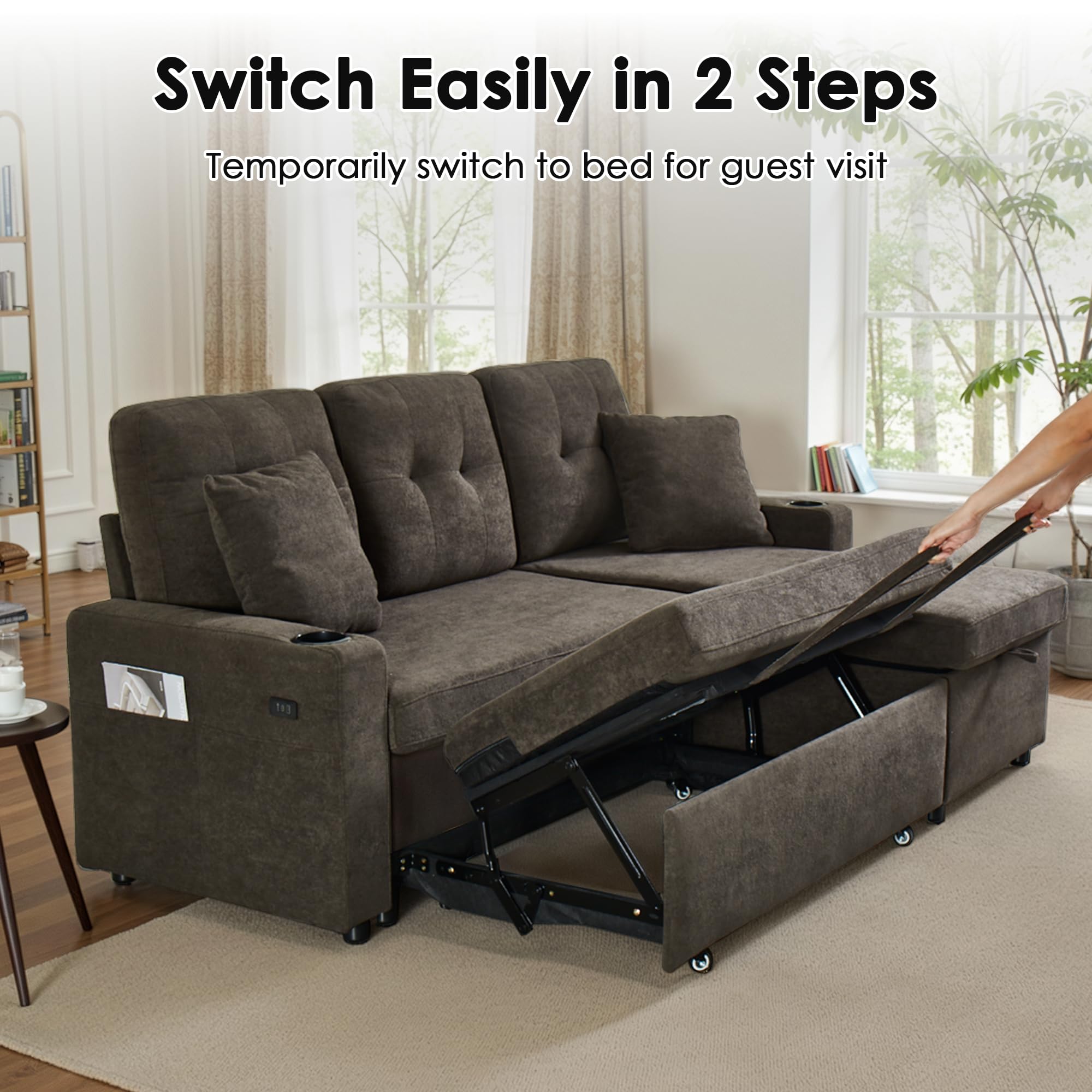 Reversible Sectional Sleeper Sofa with Storage Chaise