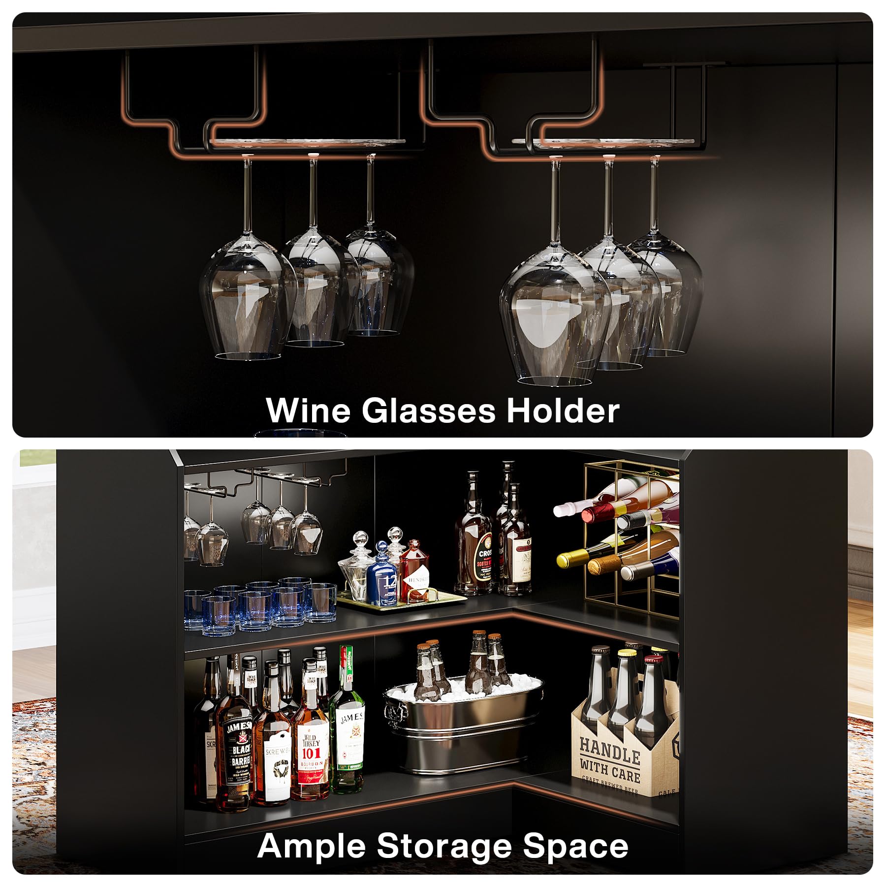L-Shaped Bar Cabinet with Stemware Racks