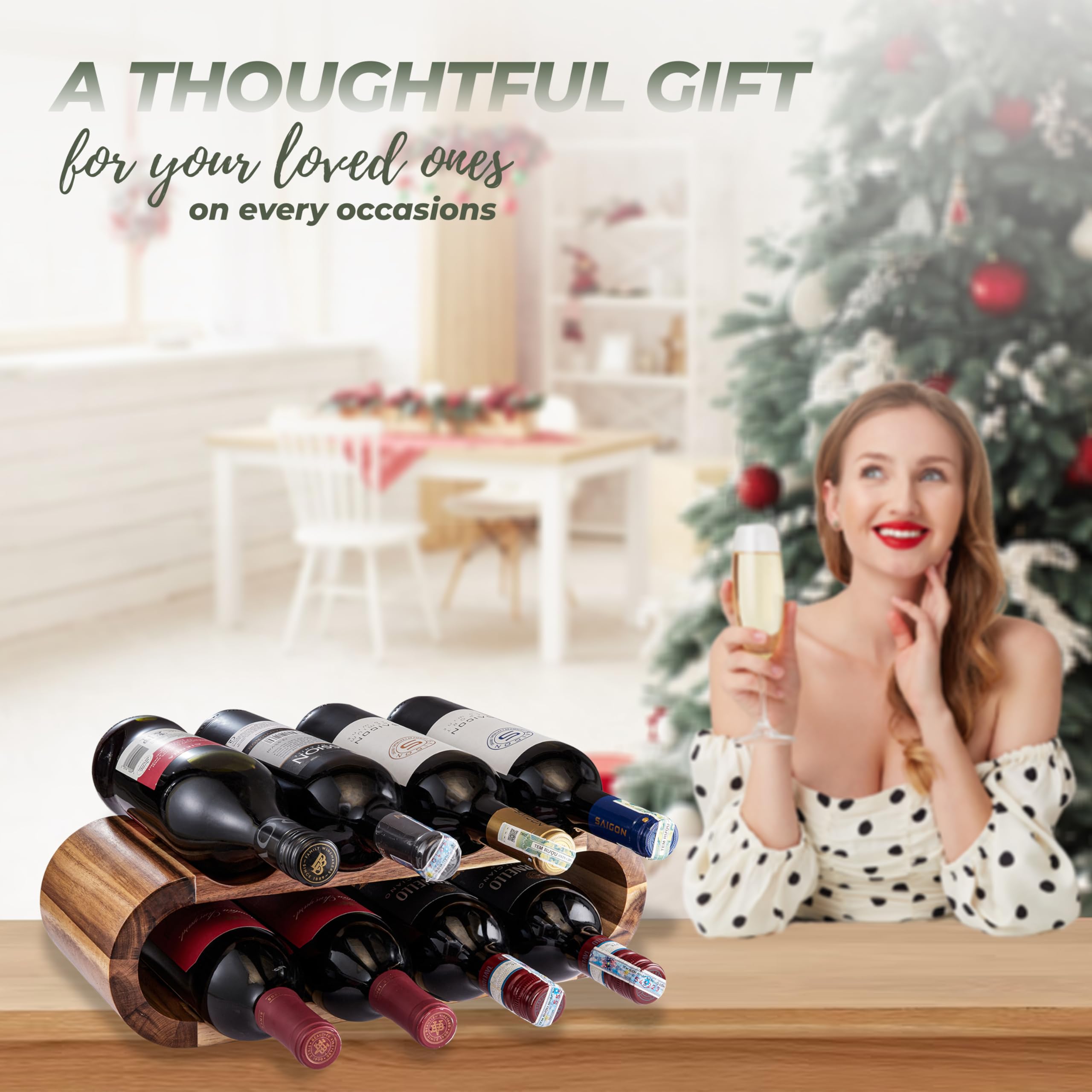 8-Bottle Wooden Wine Rack Countertop Holder