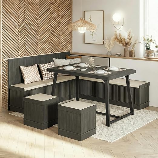 L-Shaped Corner Dining Table Set with Bench