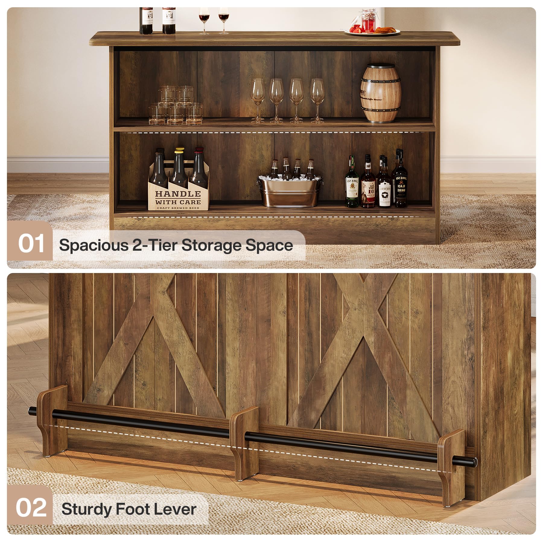 63-Inch Bar Table with Storage Shelves