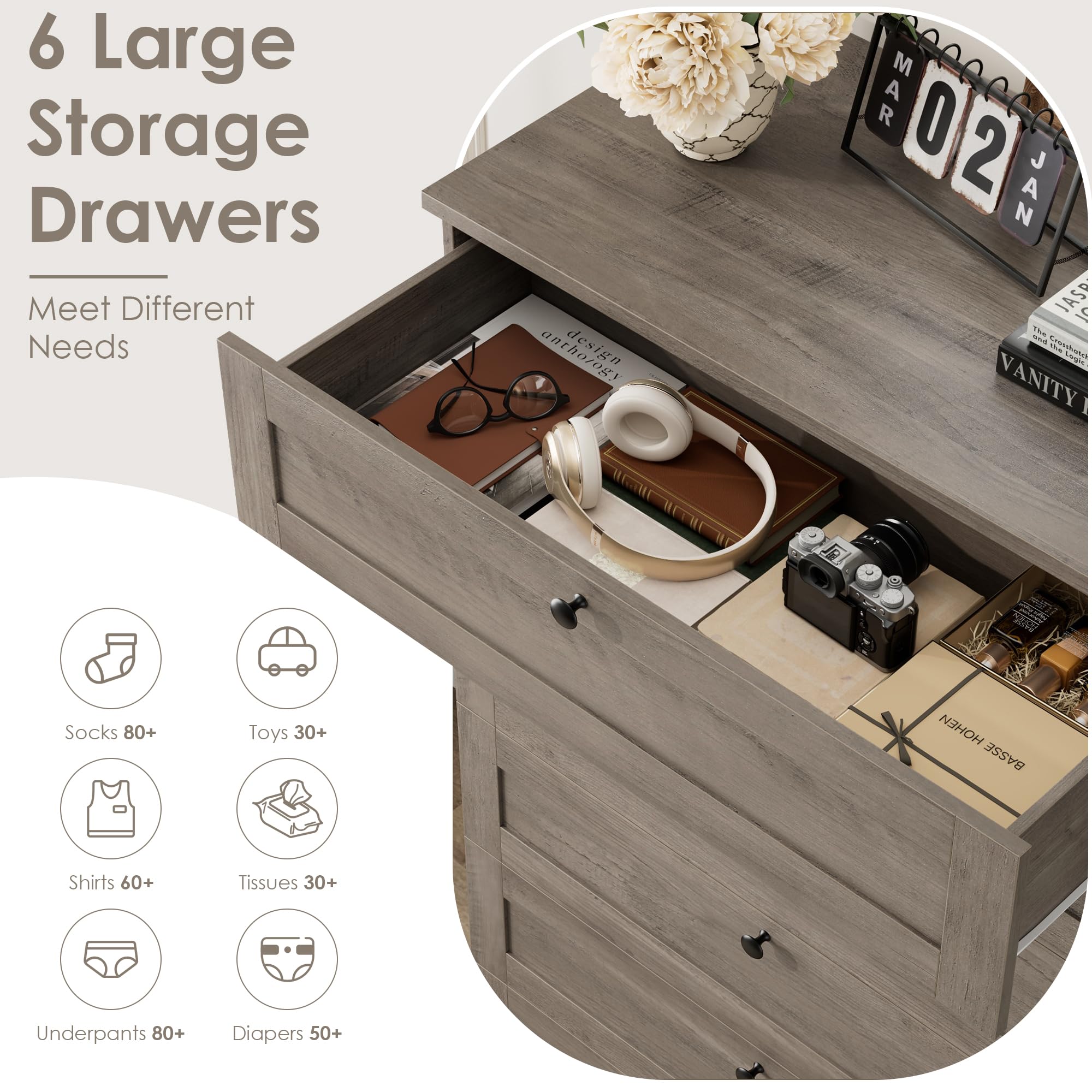 6 Drawer Dresser 52" Tall Chest