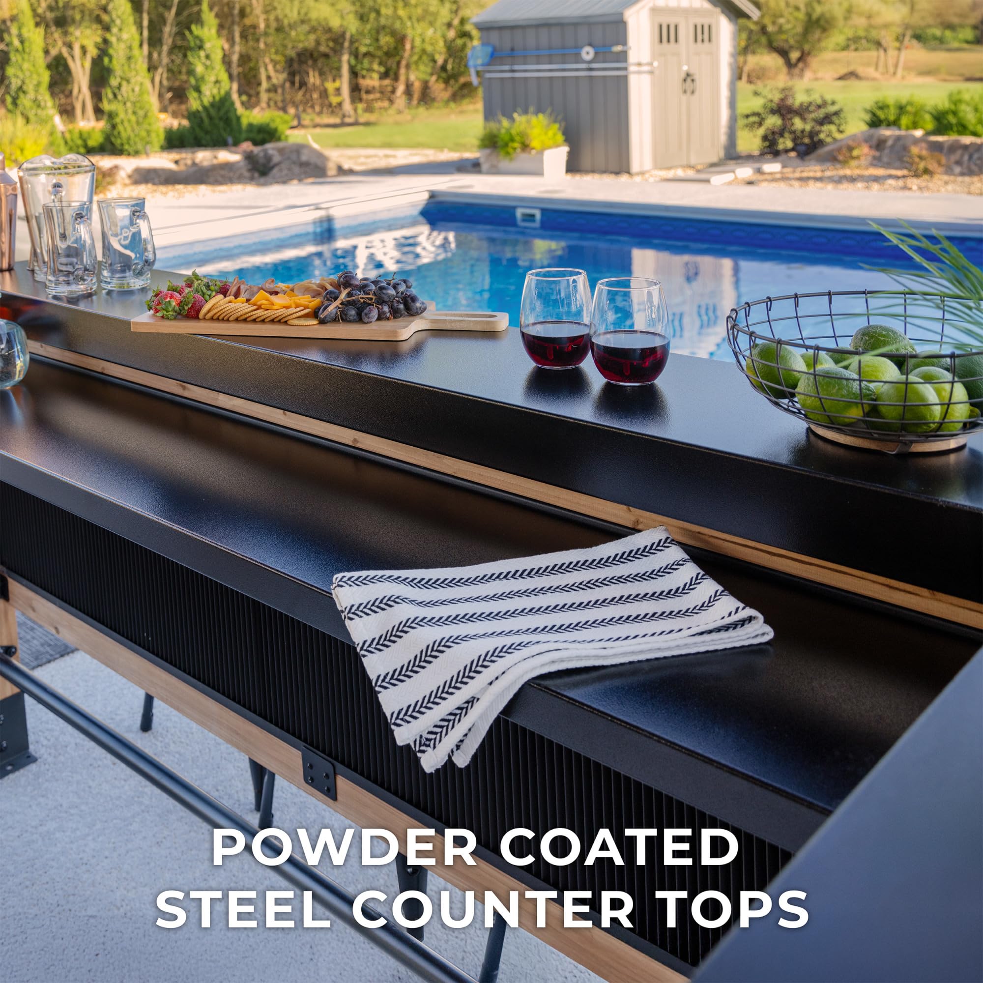 Palisade Cedar Wood Outdoor Bar Set with Galvanized Steel Roof