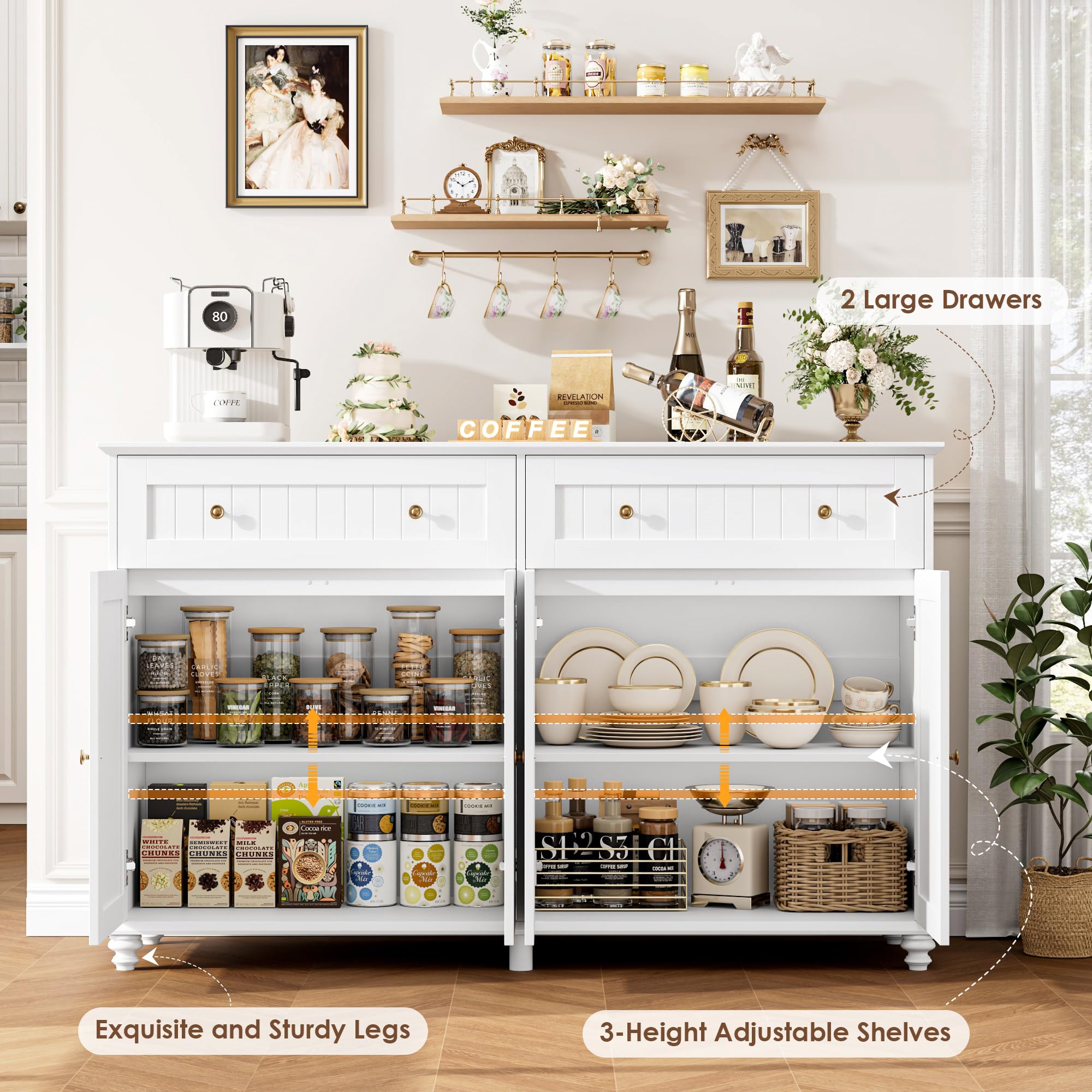 White Buffet Cabinet with Storage