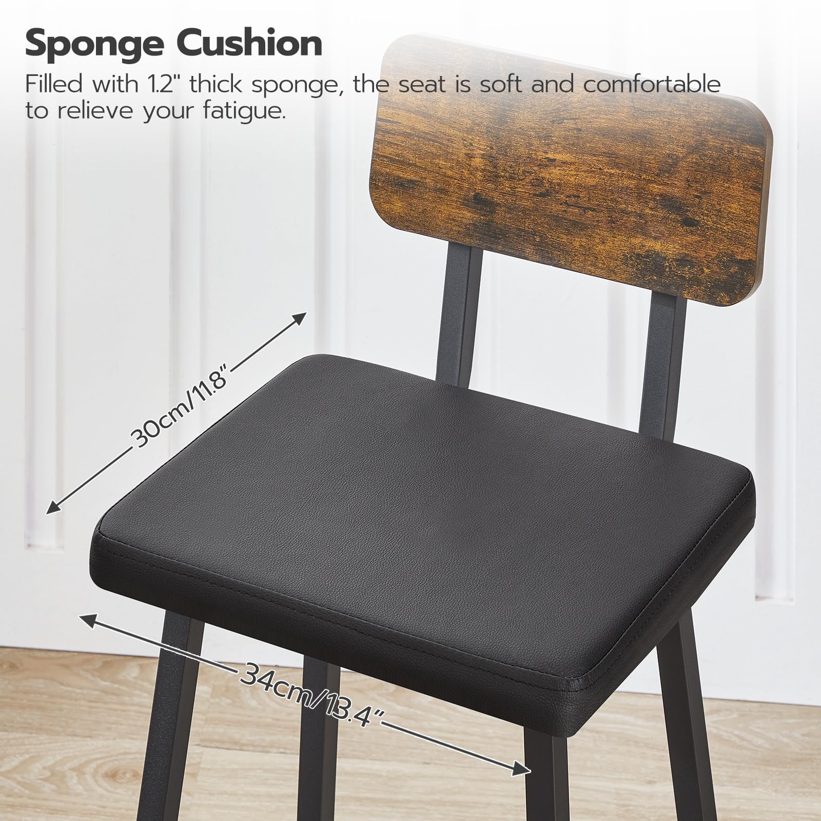 Bar Stools Set of 2 - PU Upholstered with Footrests