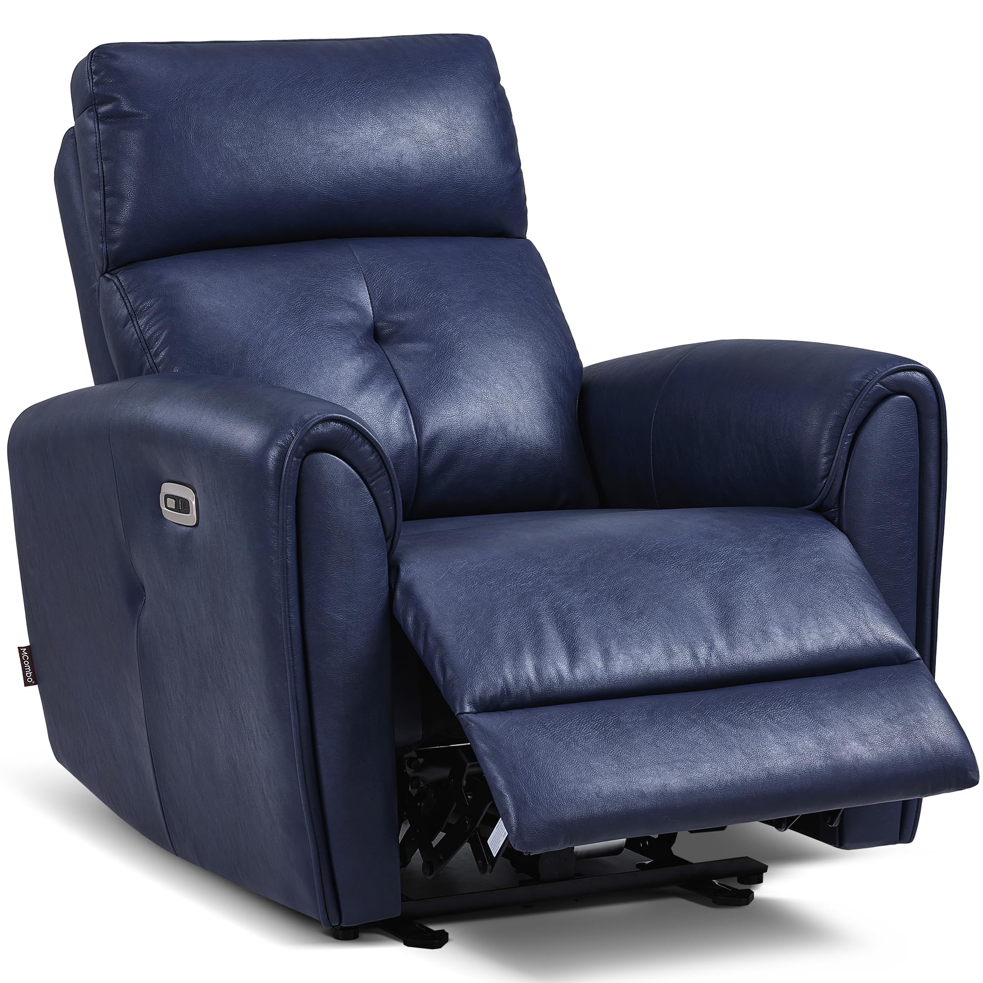 MCombo Power Small Recliners for Small Spaces, Living Room, RVs, Modern Style Zero Wall Hugger Recliners Chair with Lumbar Support, USB&Charging Ports, FSC Certified, Faux Leather PR699 (Navy Blue)