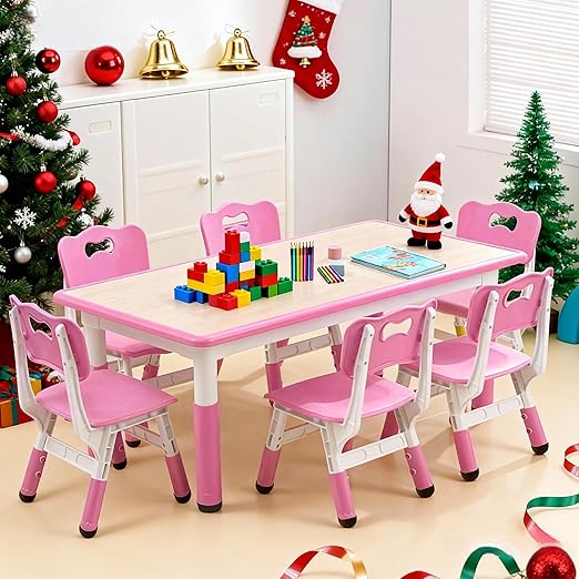 Height Adjustable Kids Table and 6 Chair Set