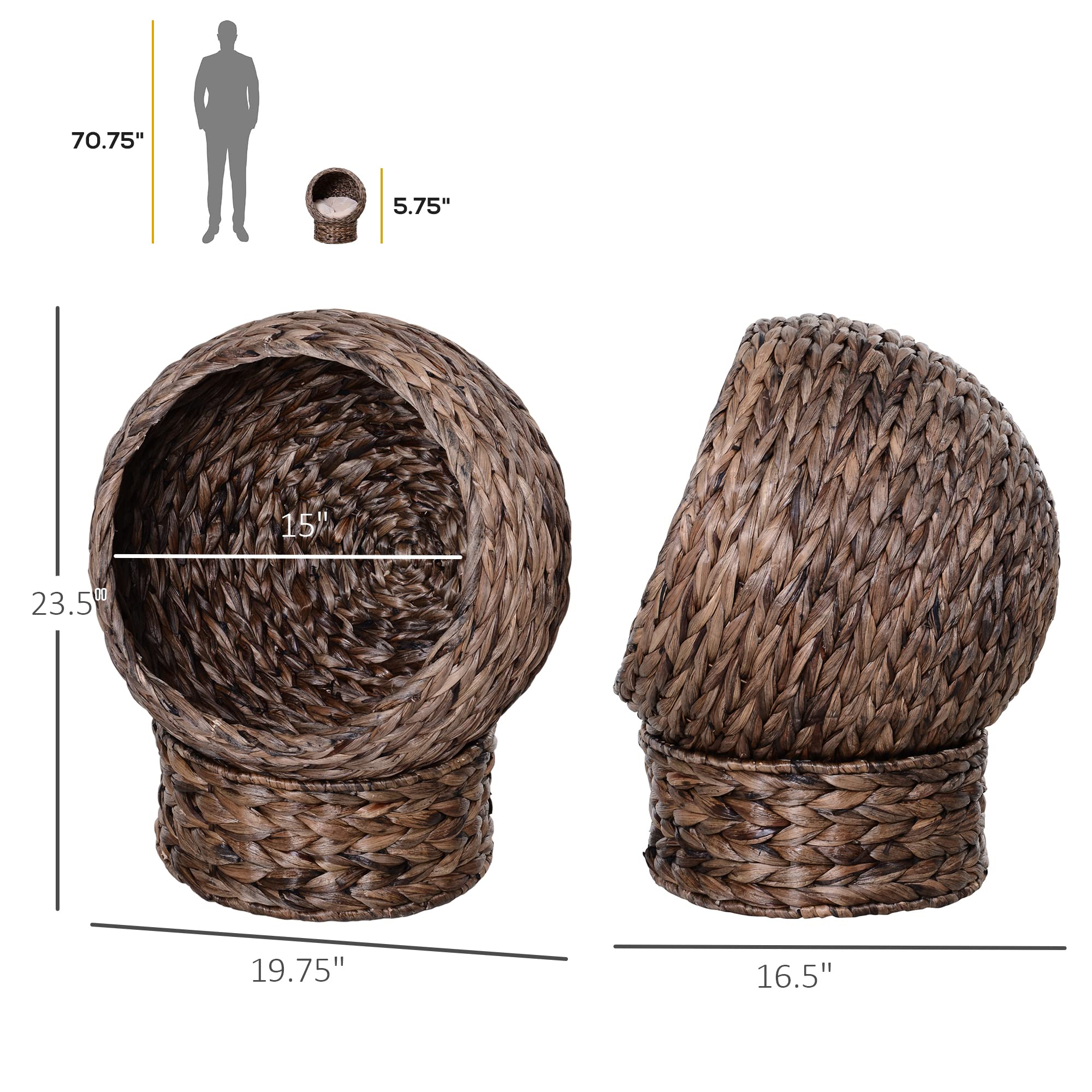 Handwoven Elevated Cat Bed with Soft Cushion & Stand