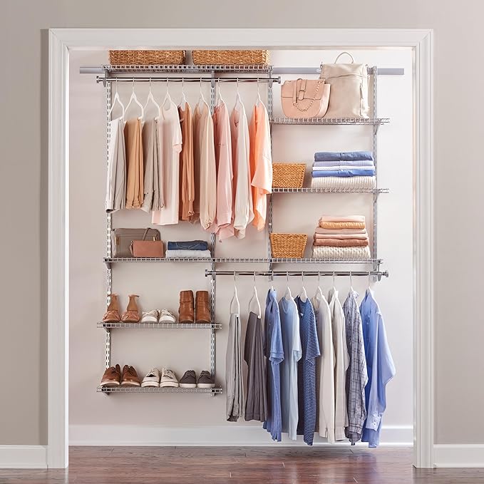 Deluxe Custom Closet Kit 4-8Ft Adjustable Metal Wire Shelving White