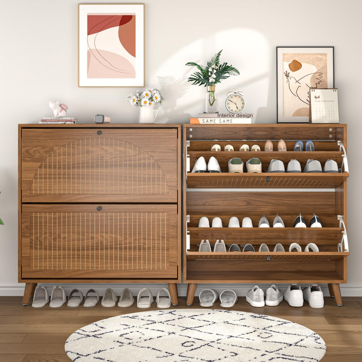 Shoe Storage Cabinet with 2 Flip Drawers