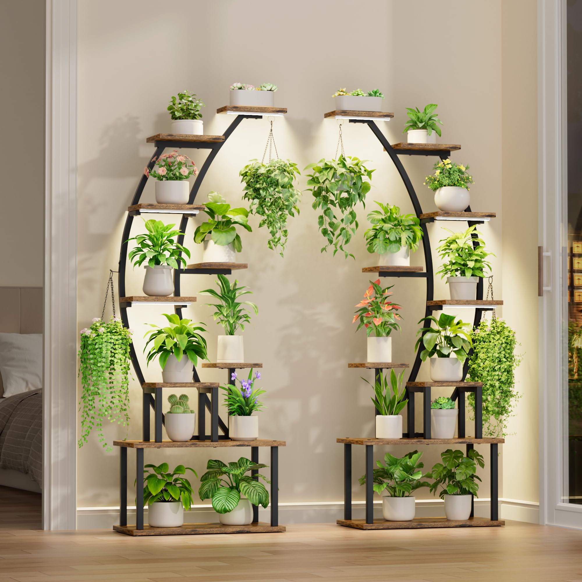 9-Tier Plant Stand with Grow Lights 63" Tall