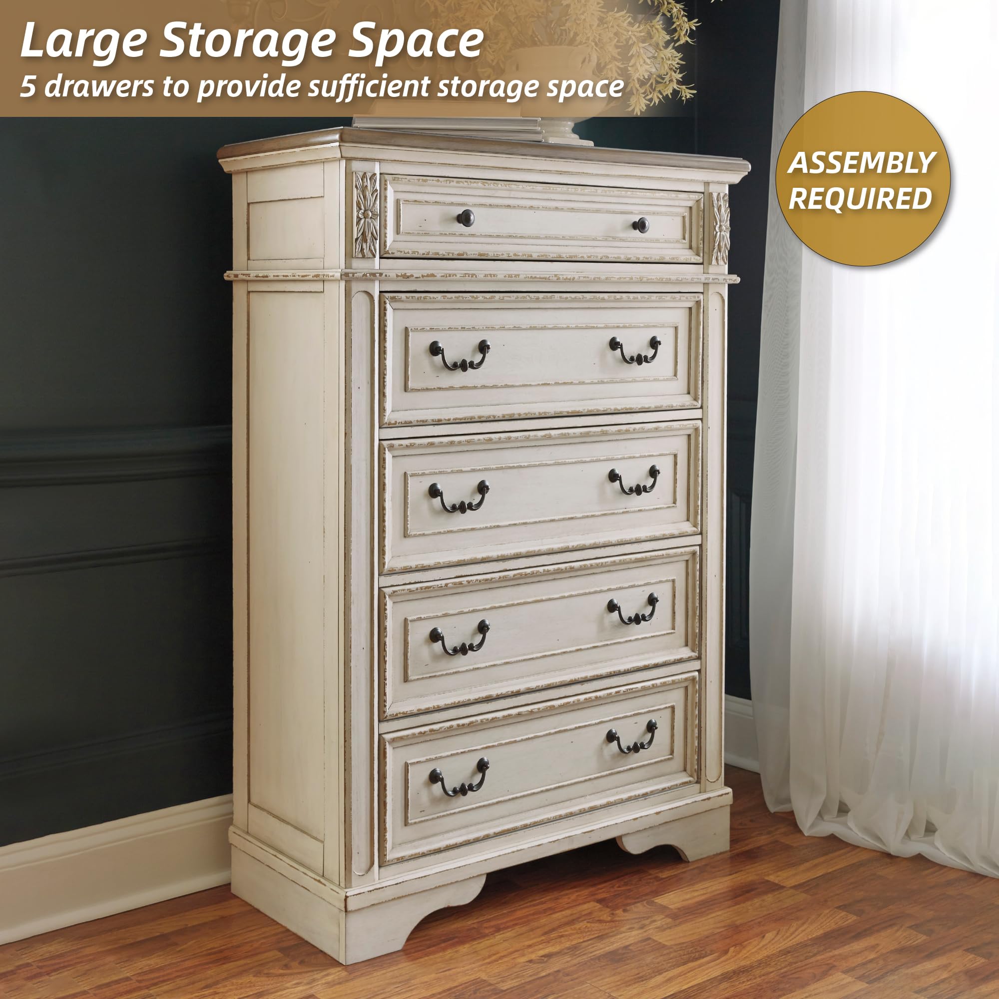 5-Drawer Chest Chipped White