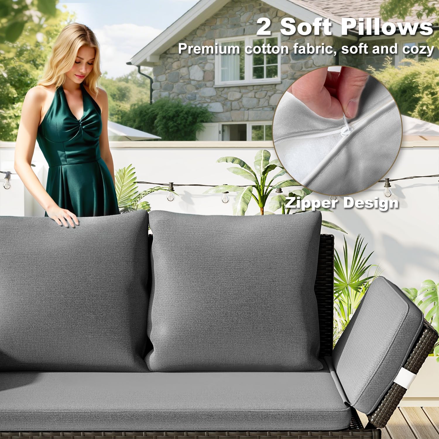 Woven Rattan Patio Loveseat with Adjustable Armrests
