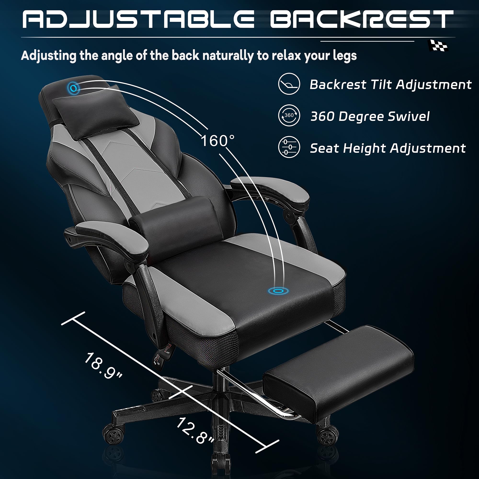 Gaming Chair with Massage and Footrest