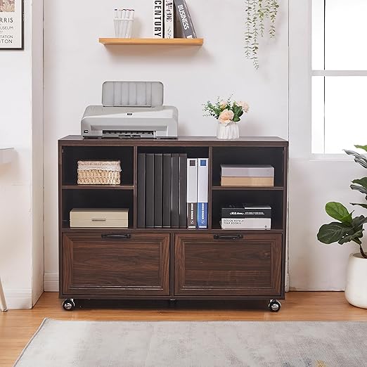 Farmhouse Wood File Cabinet with Wheels