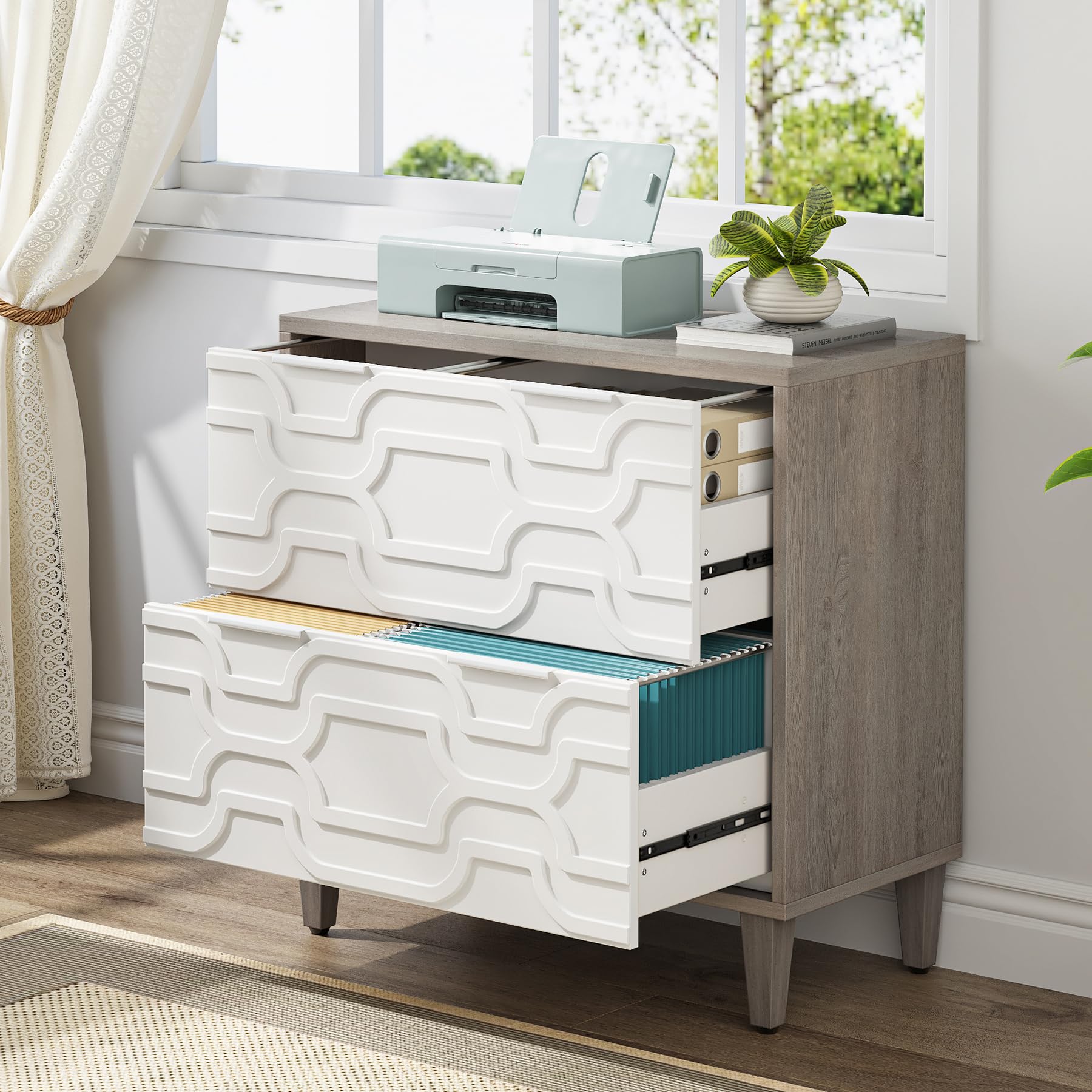 2-Drawer Lateral File Cabinet with Printer Stand