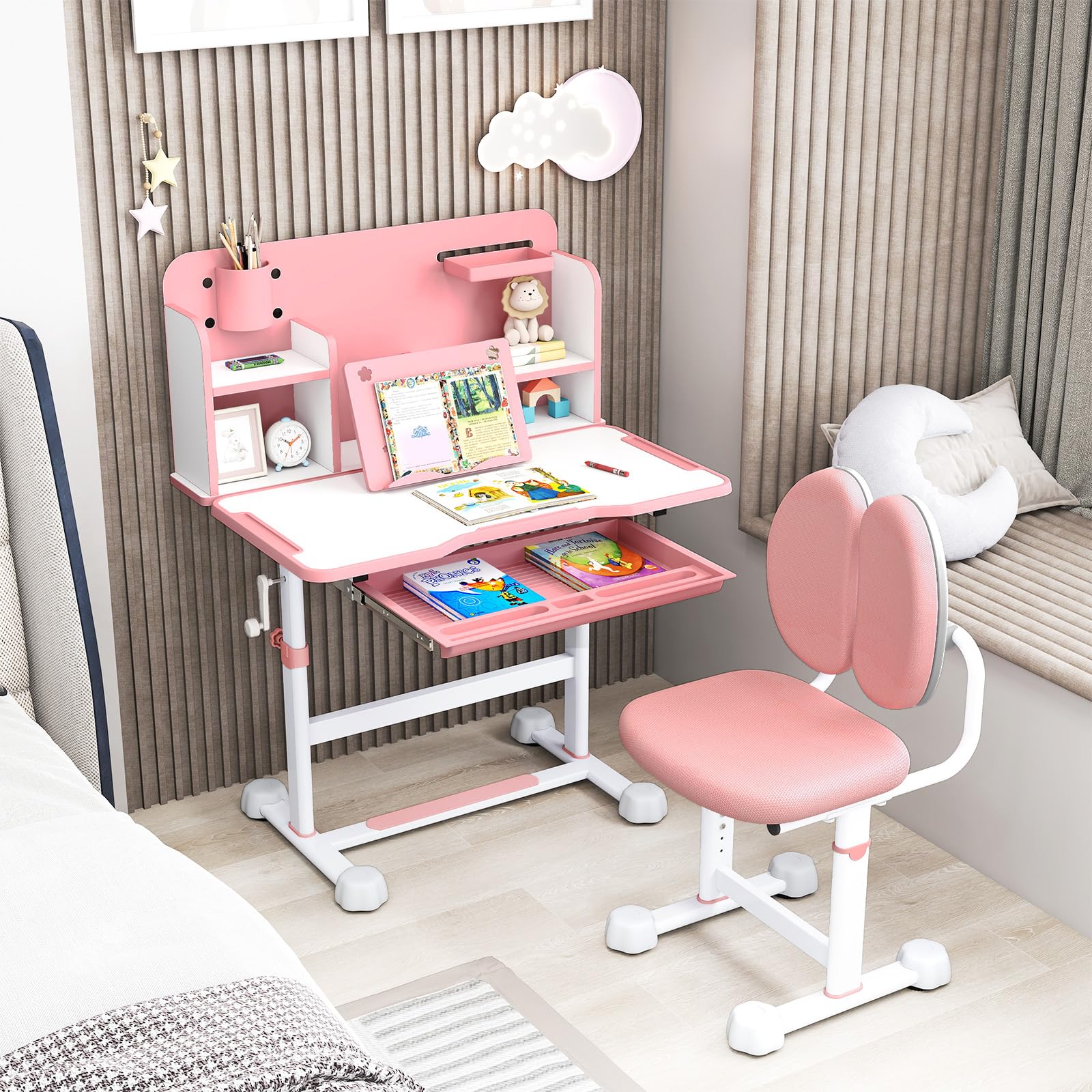 Kids Height-Adjustable Study Desk and Chair Set