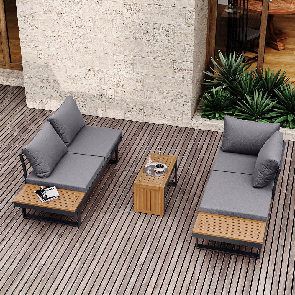 4-Seater Outdoor Teak Sectional Sofa Set with Cushions