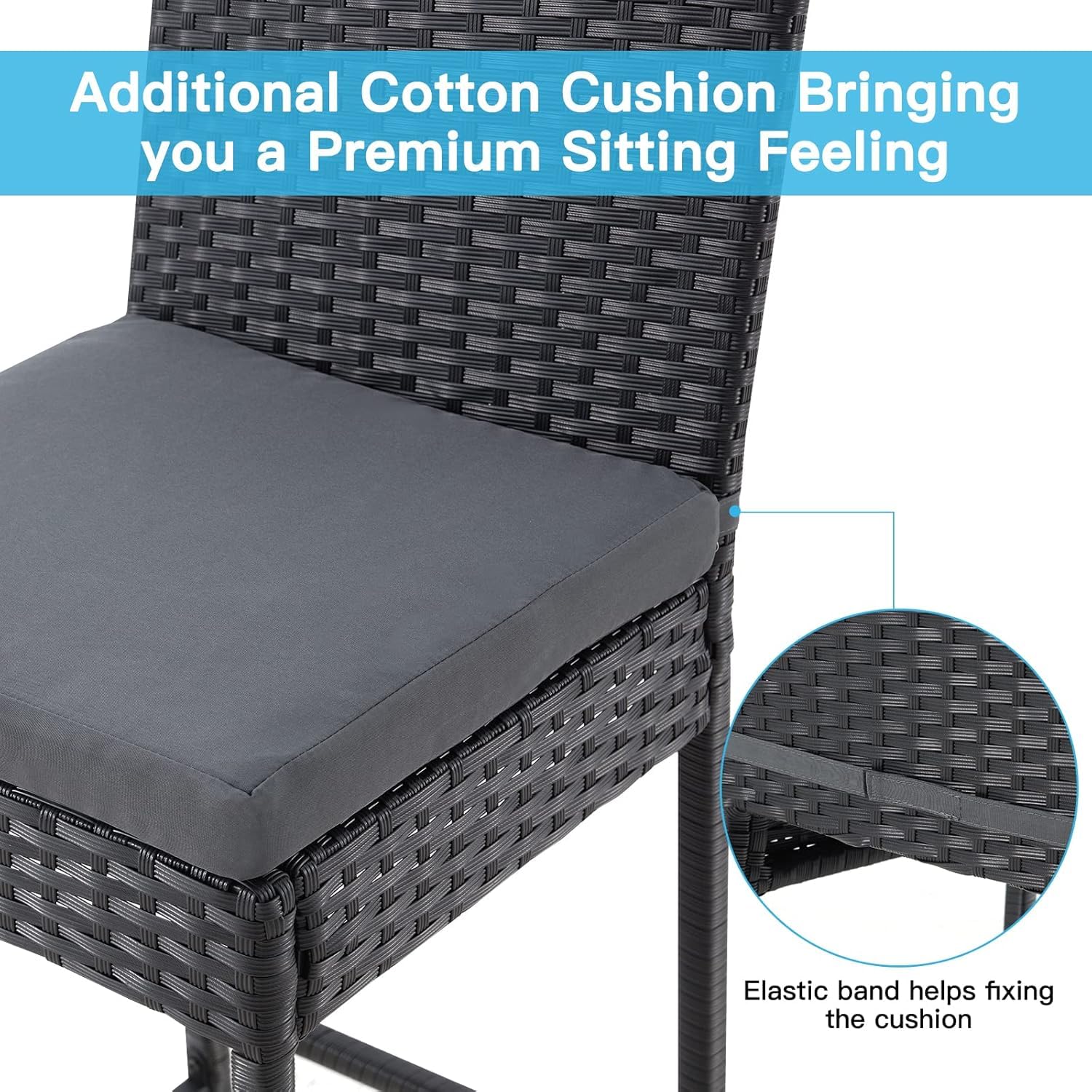 Outdoor Wicker Bar Stools Set of 2 with Footrest and Cushions