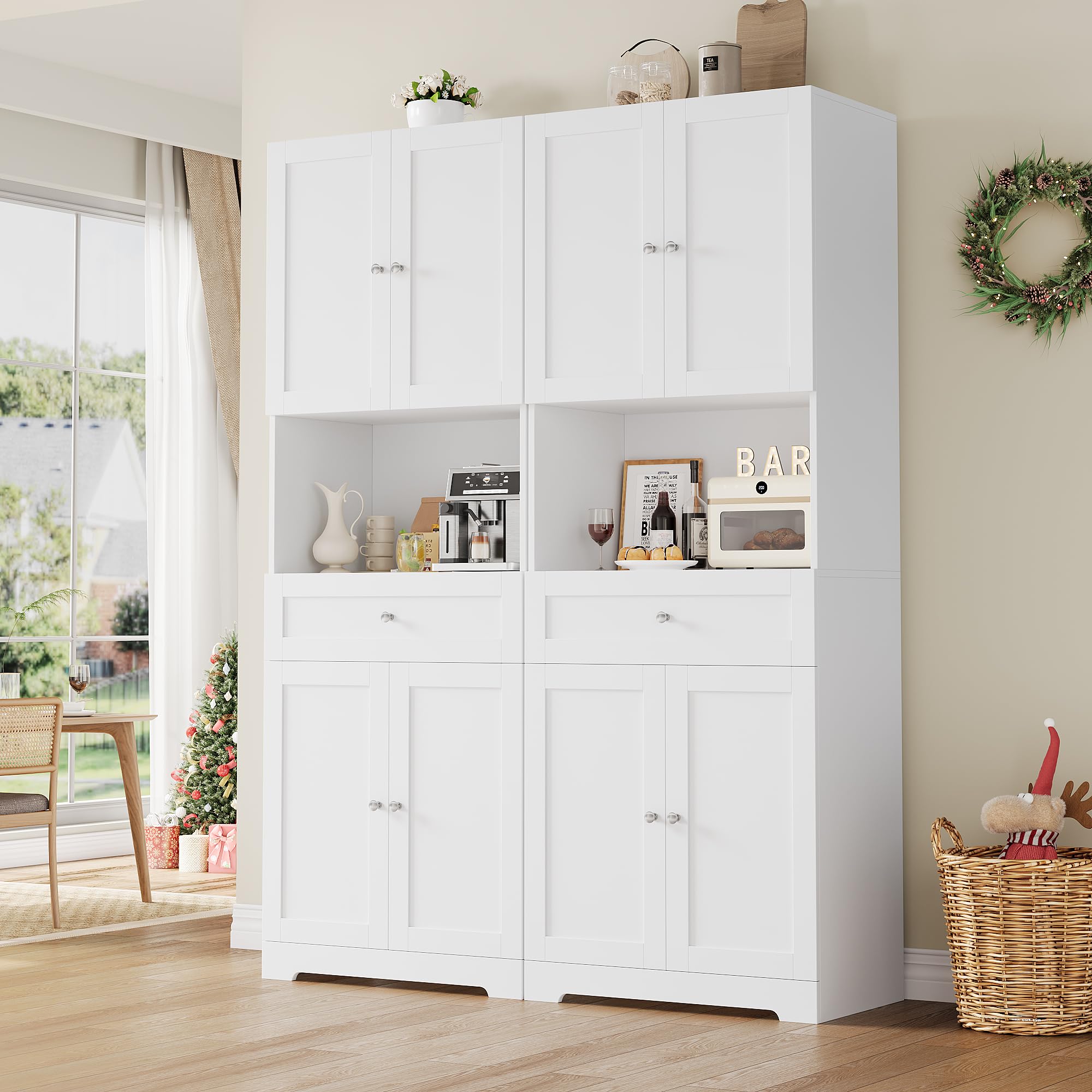 Tall Kitchen Pantry Cabinet with Doors and Drawers
