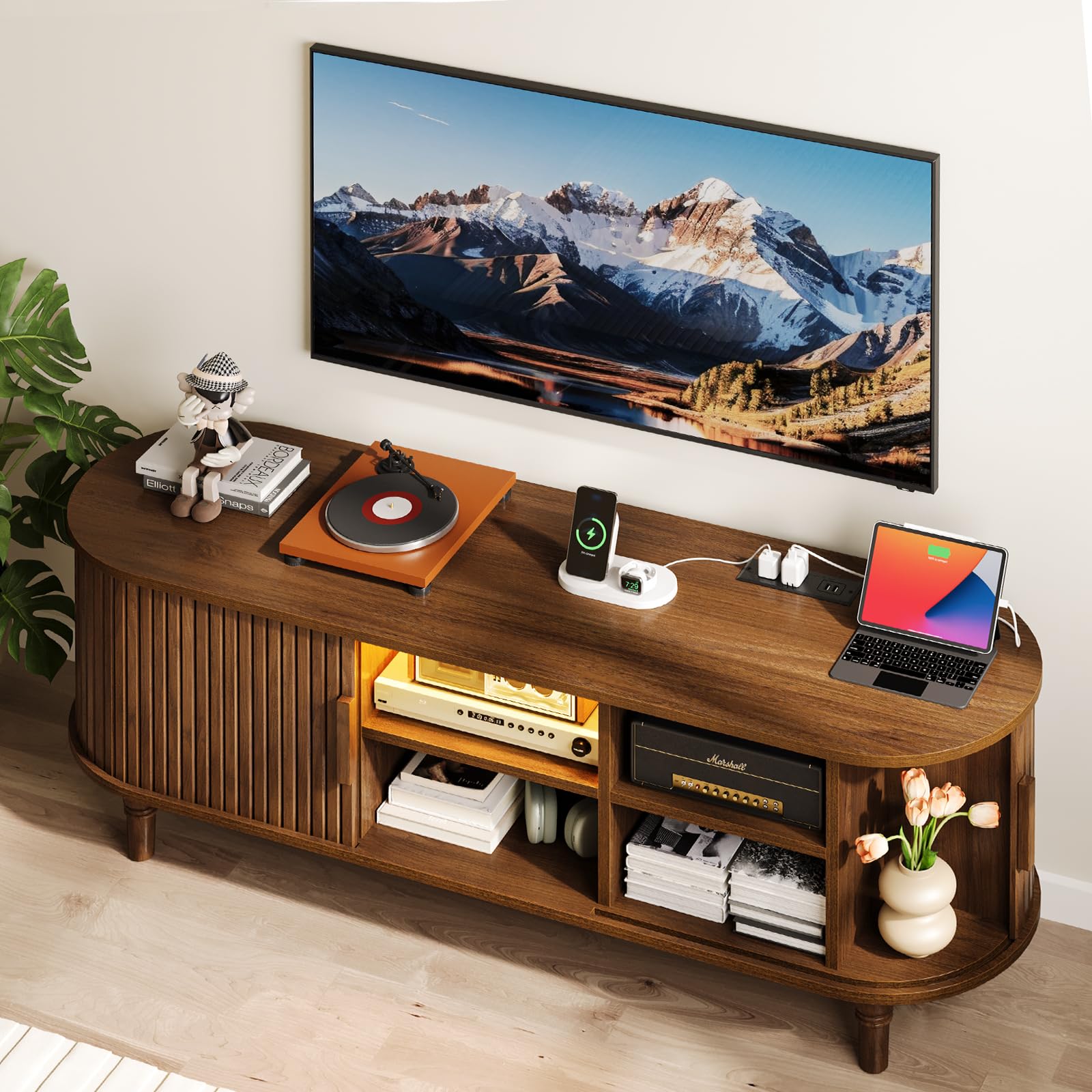 TV Console with Power Outlet and LED Lighting