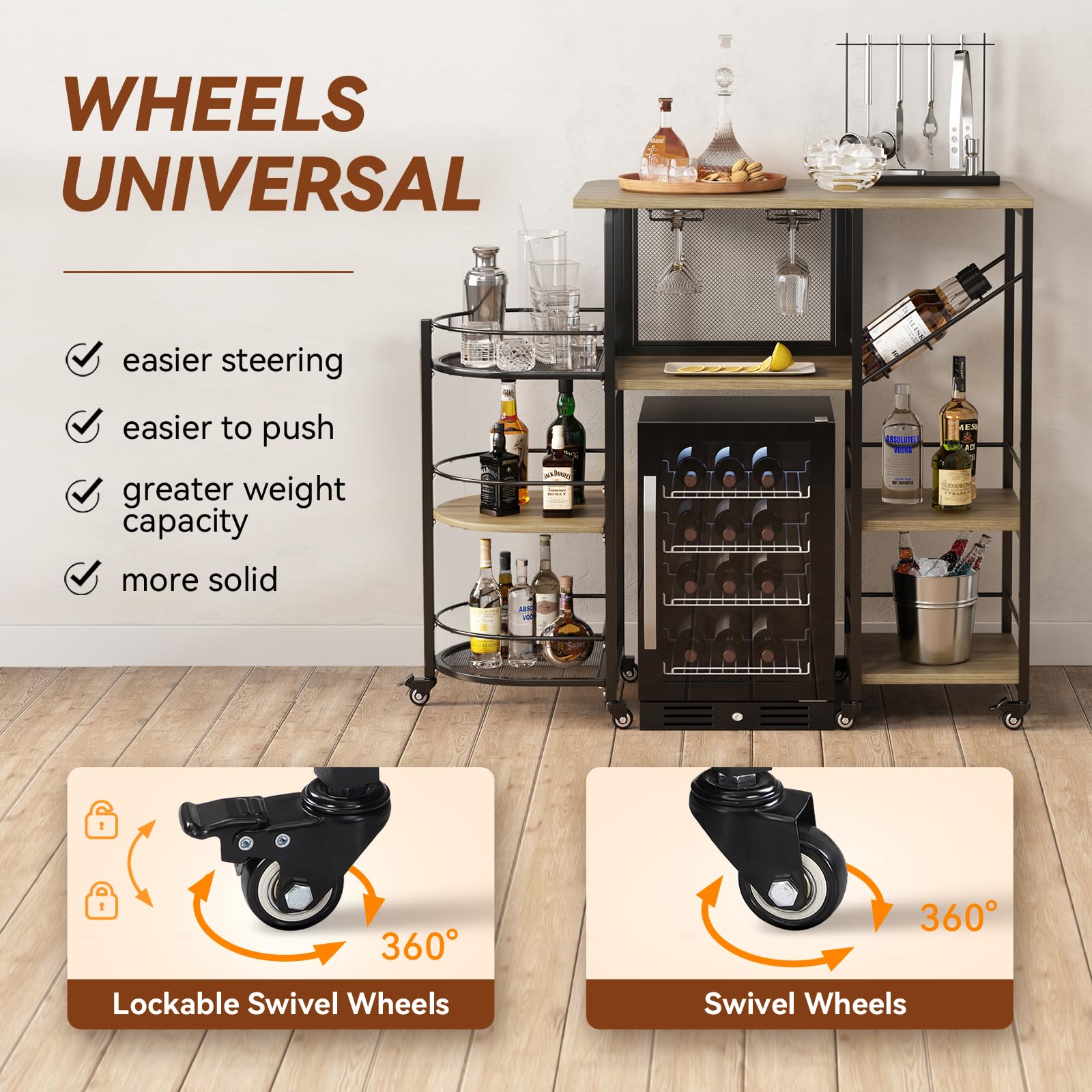 Bar Cart with Wine Rack and Glass Holder