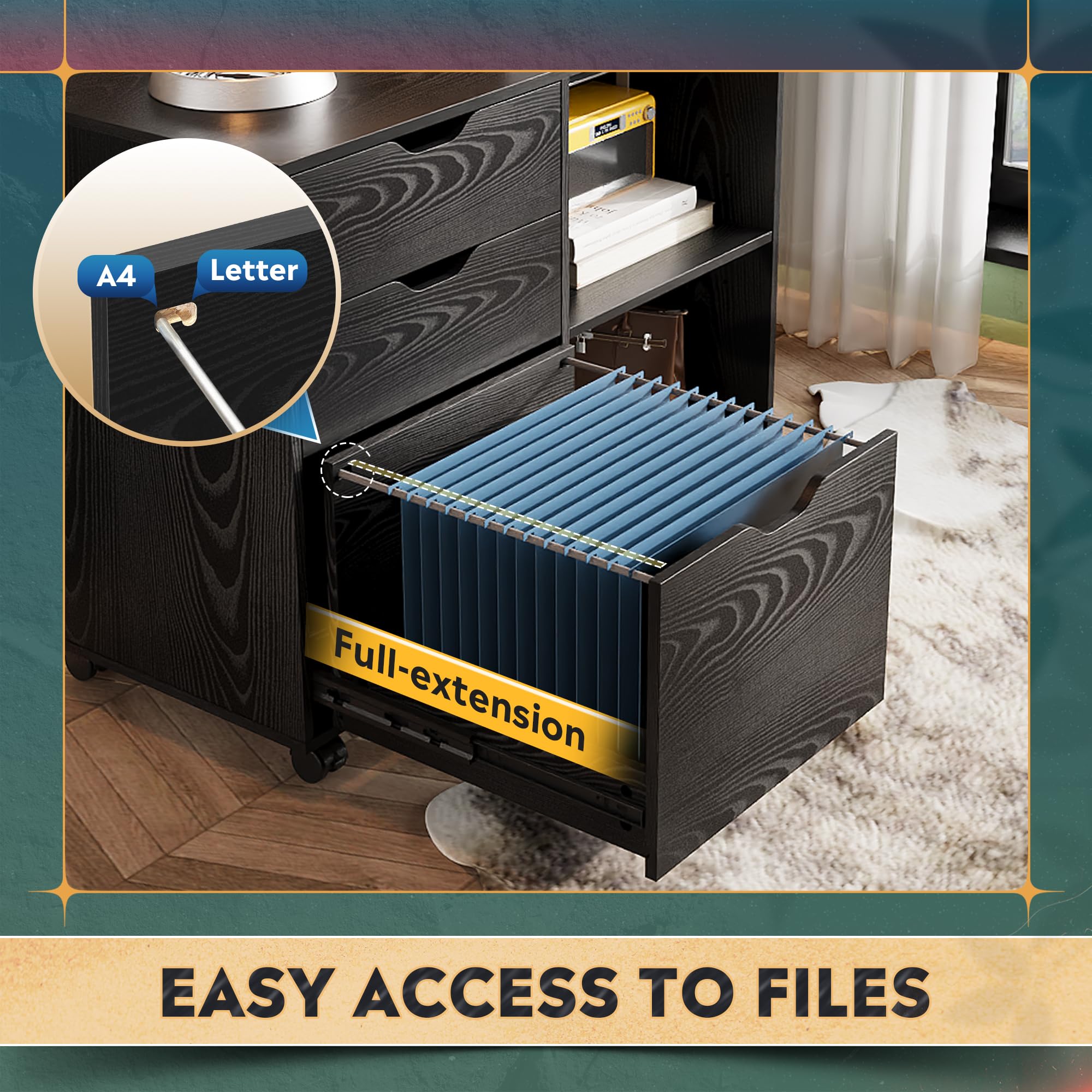 3-Drawer Mobile Lateral File Cabinet with Printer Stand