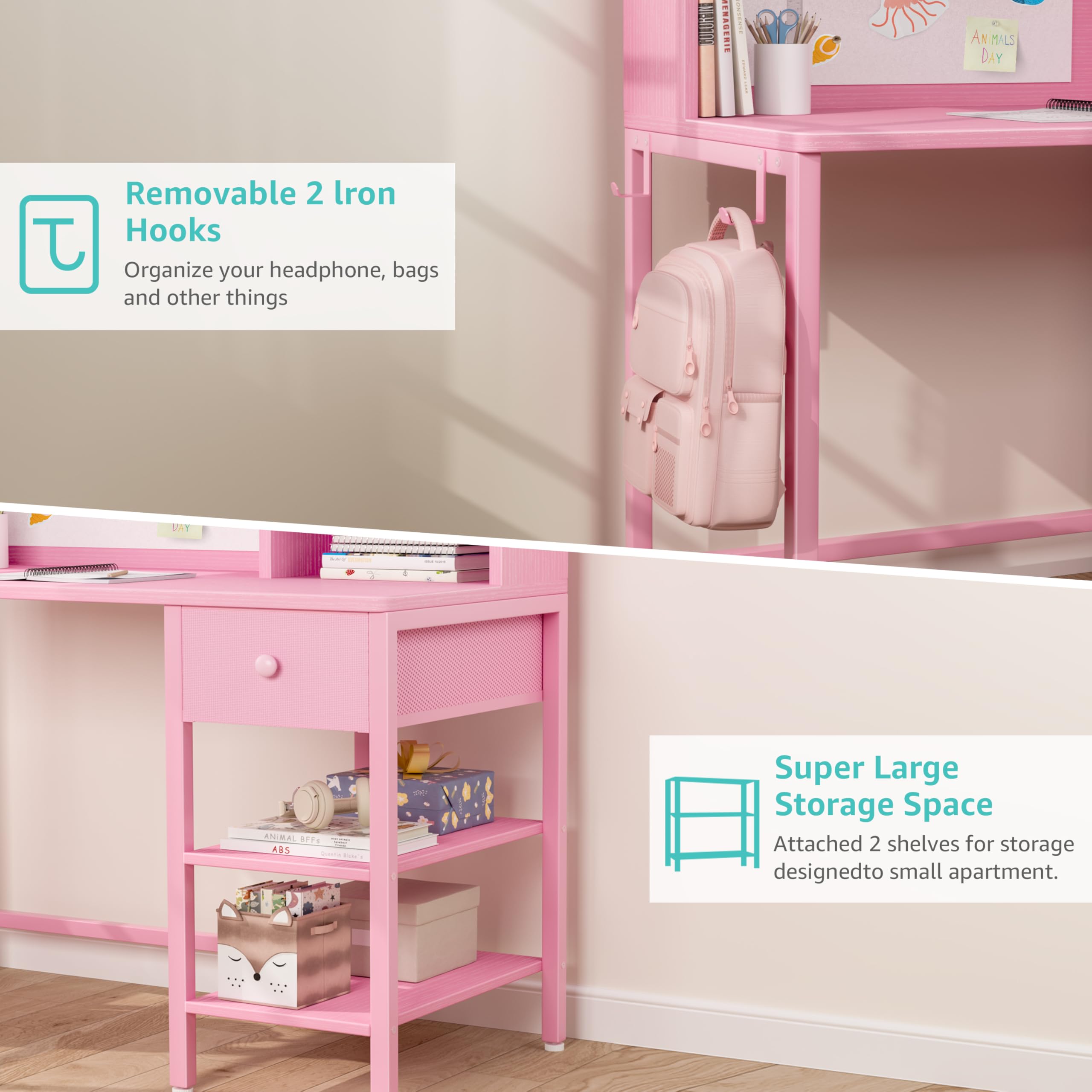 Kids Desk and Chair Set with Hutch and Storage Shelf