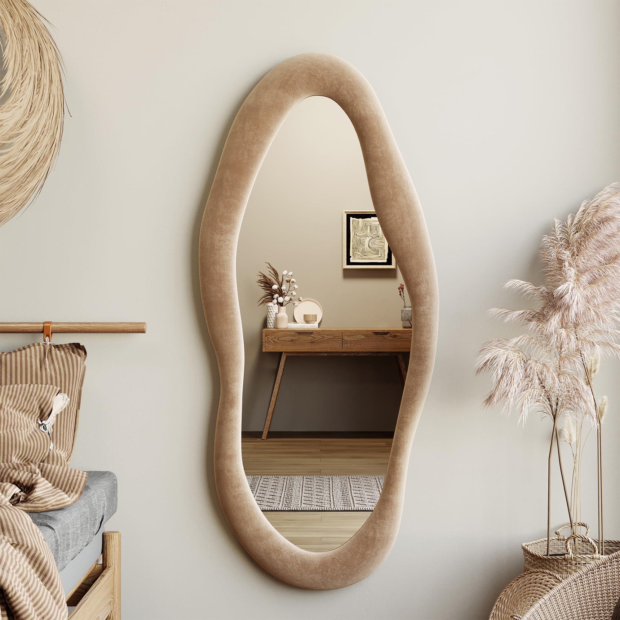 55" x 24" Wall Mirror with Flannel Wrapped Wooden Frame