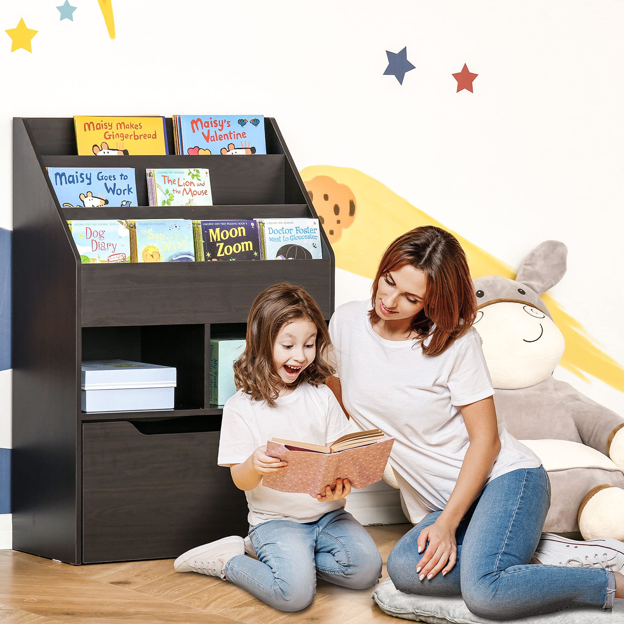 Kids Multi-Shelf Bookcase with Storage Drawer