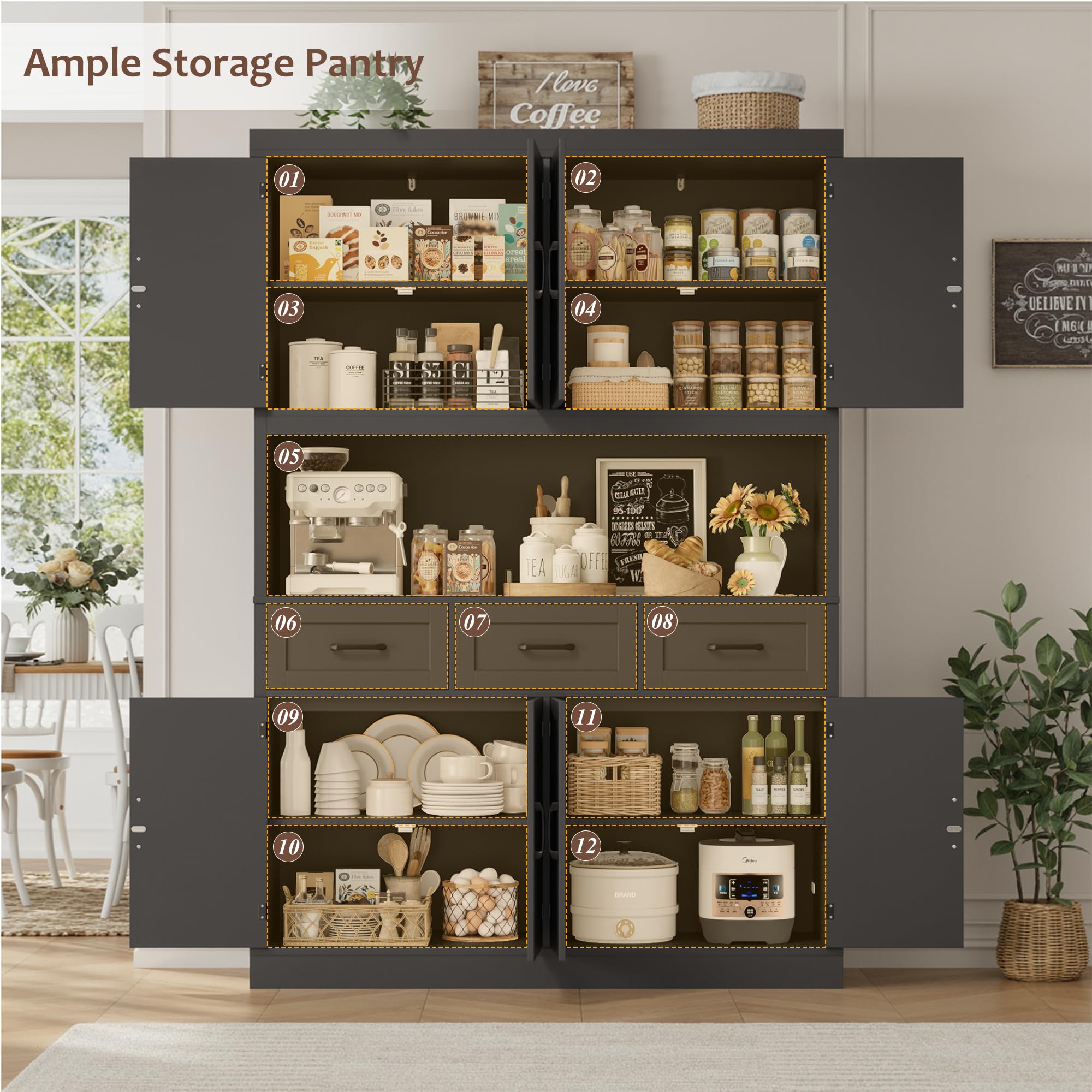 76" Tall Kitchen Pantry Storage Cabinet