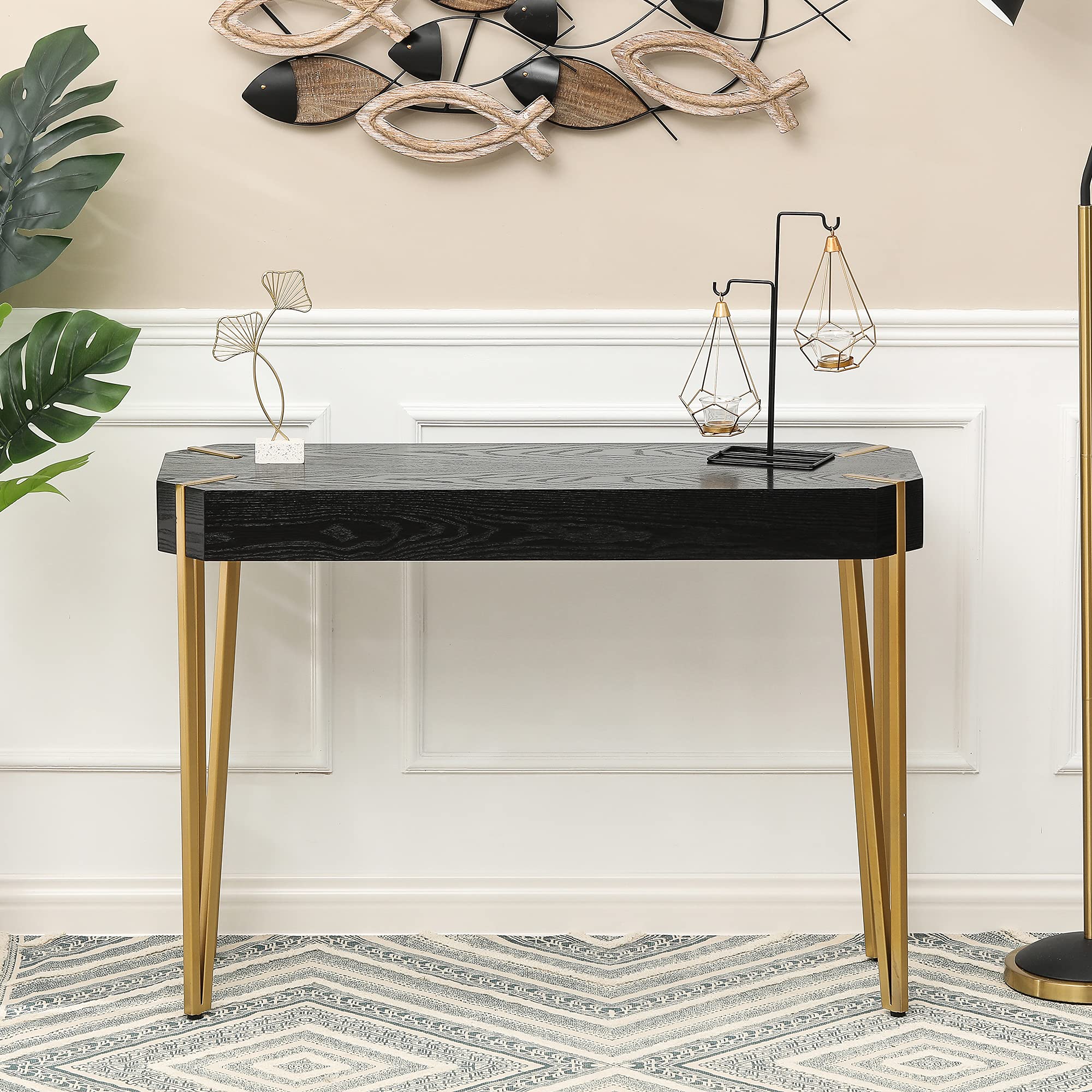 Wood Console Table with Metal Legs - 42 Inch Black
