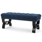 Button-Tufted Ottoman Bench Dark Blue
