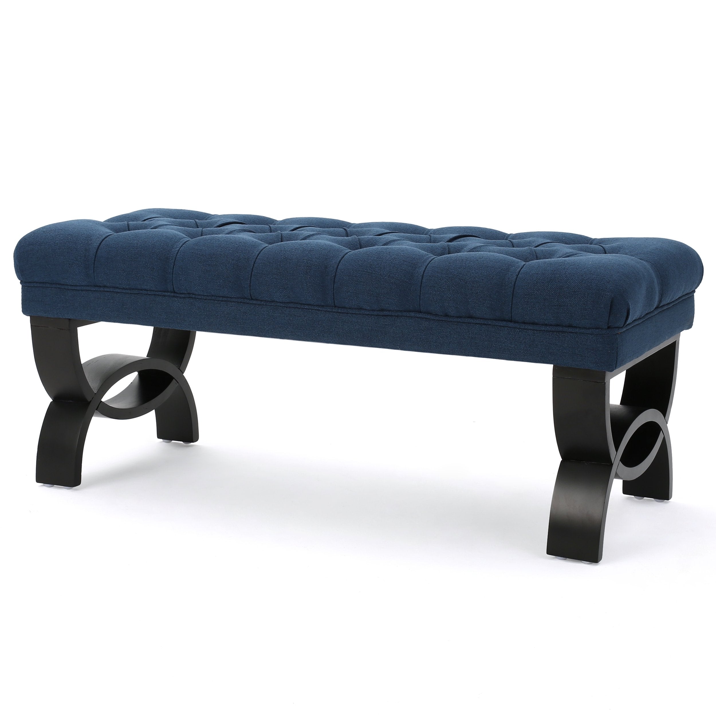 Button-Tufted Ottoman Bench Dark Blue
