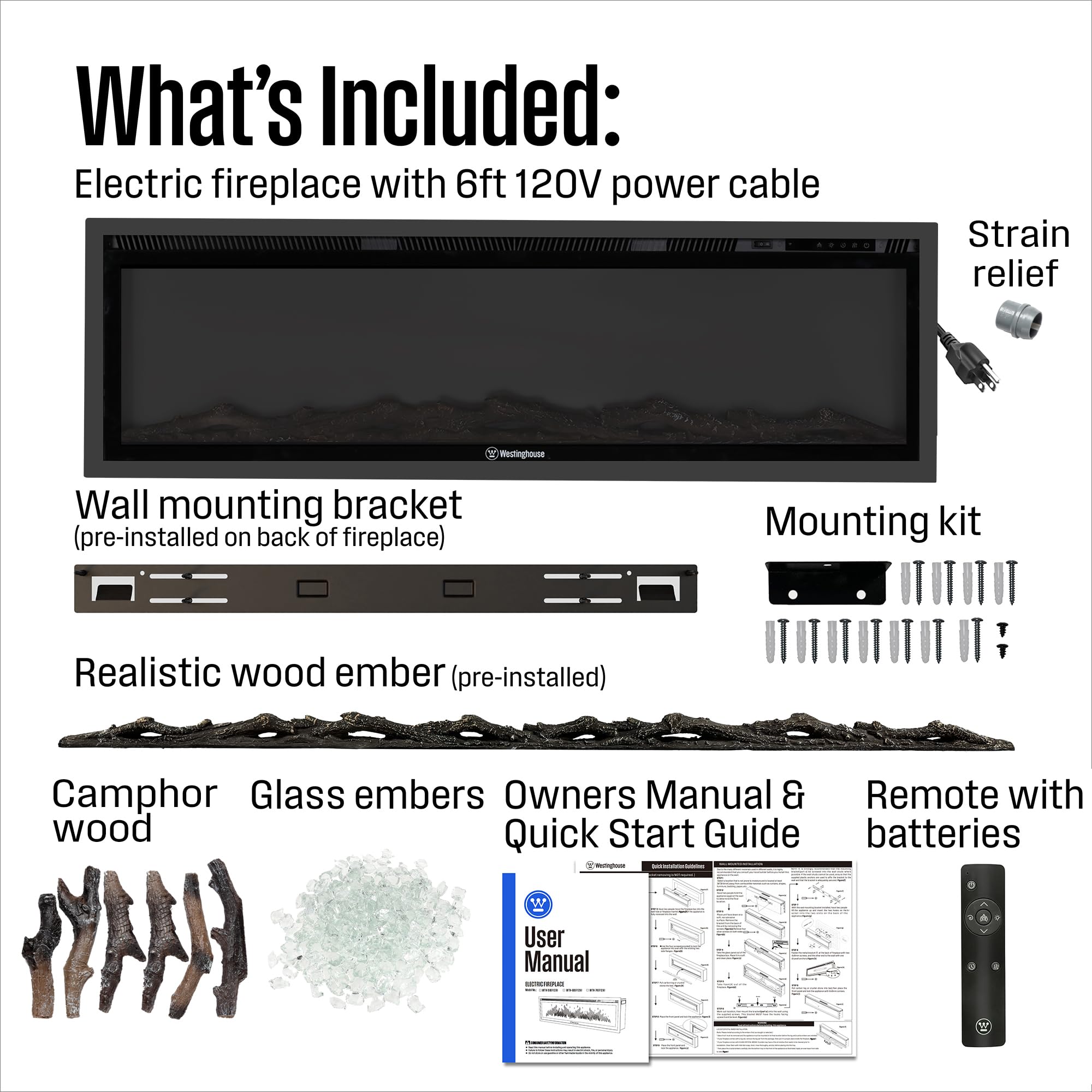 60 Inch Electric Fireplace Heater with Smart Home Control