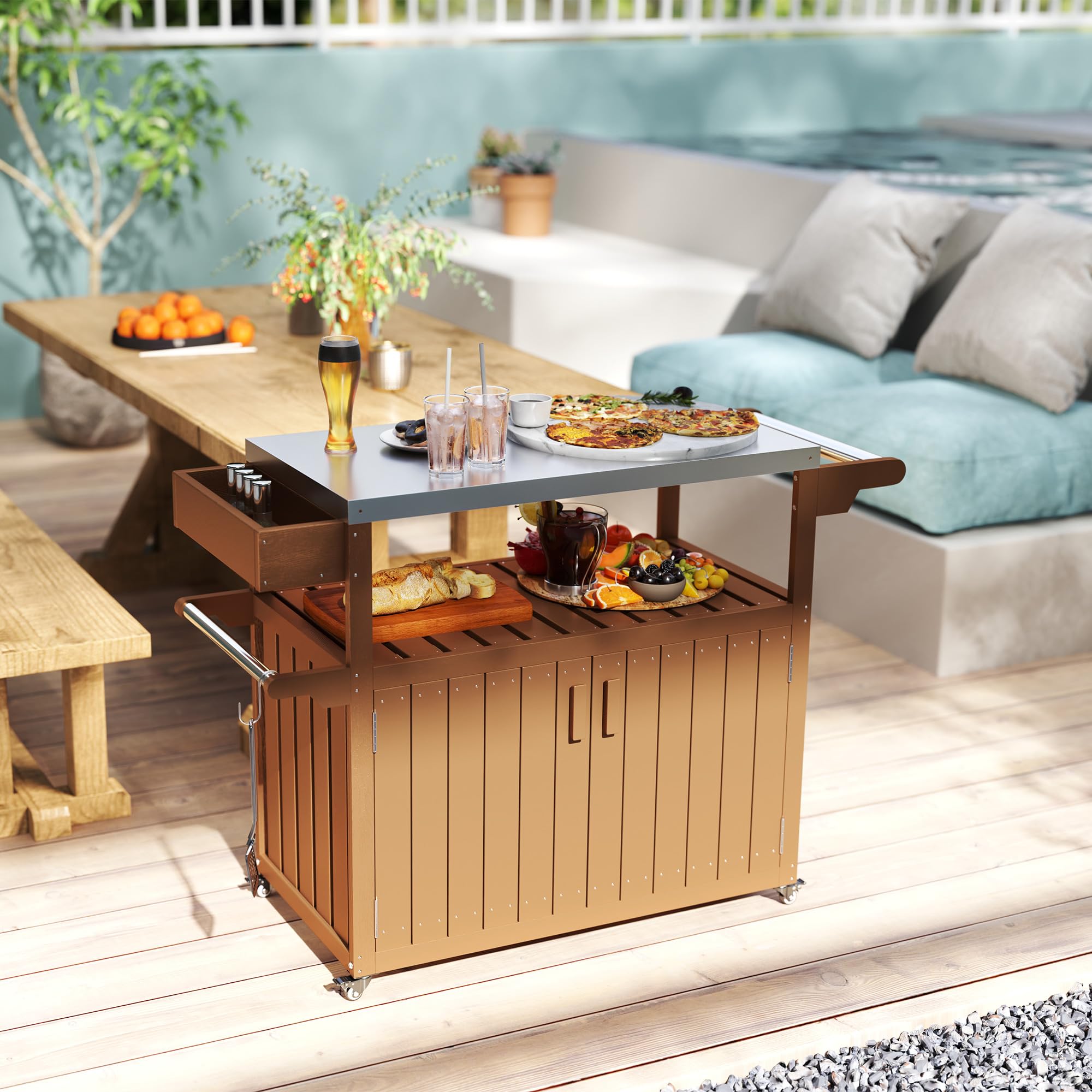 Outdoor Bar Cart with Storage Cabinet