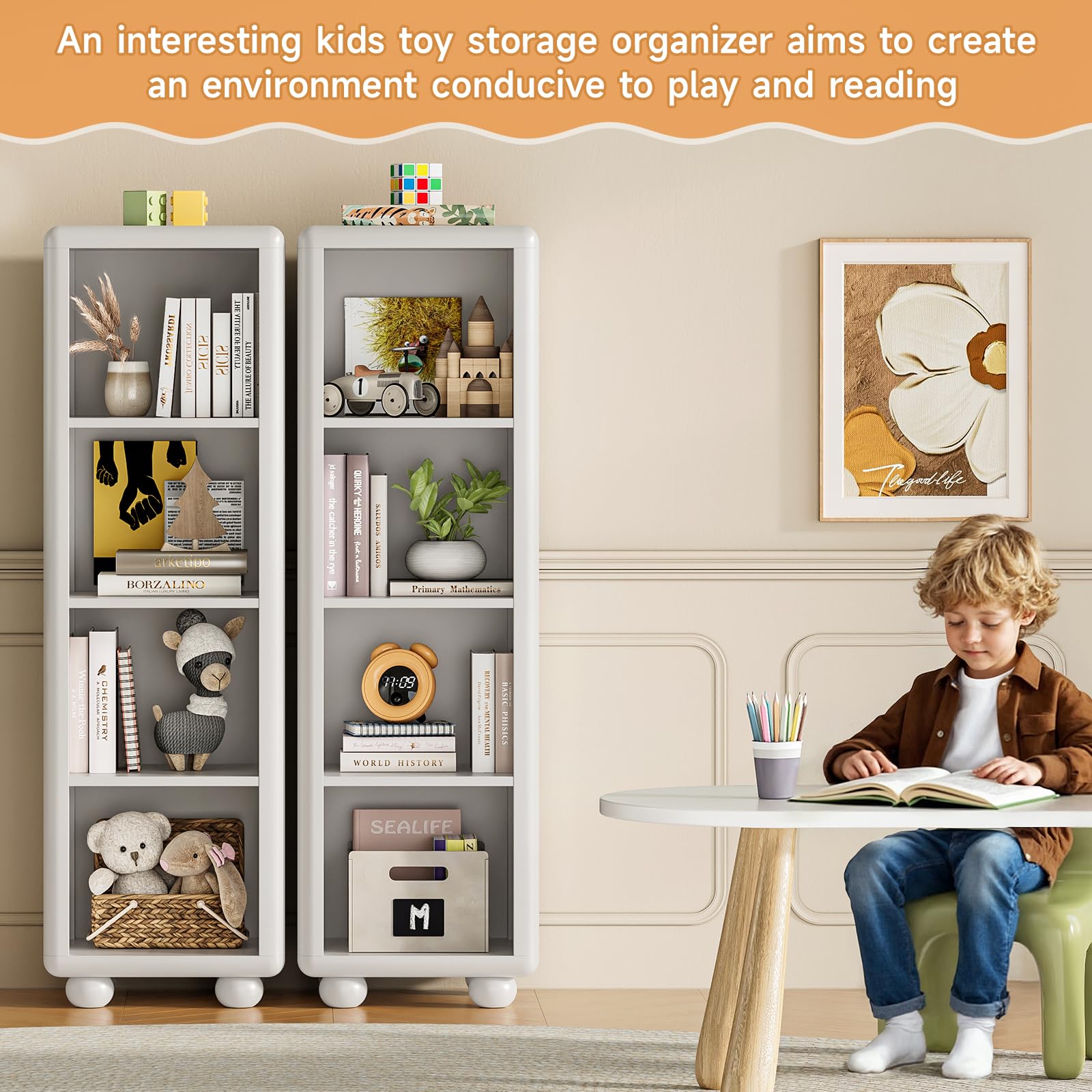 4-Tier Tall Bookshelf with Sphere Foot