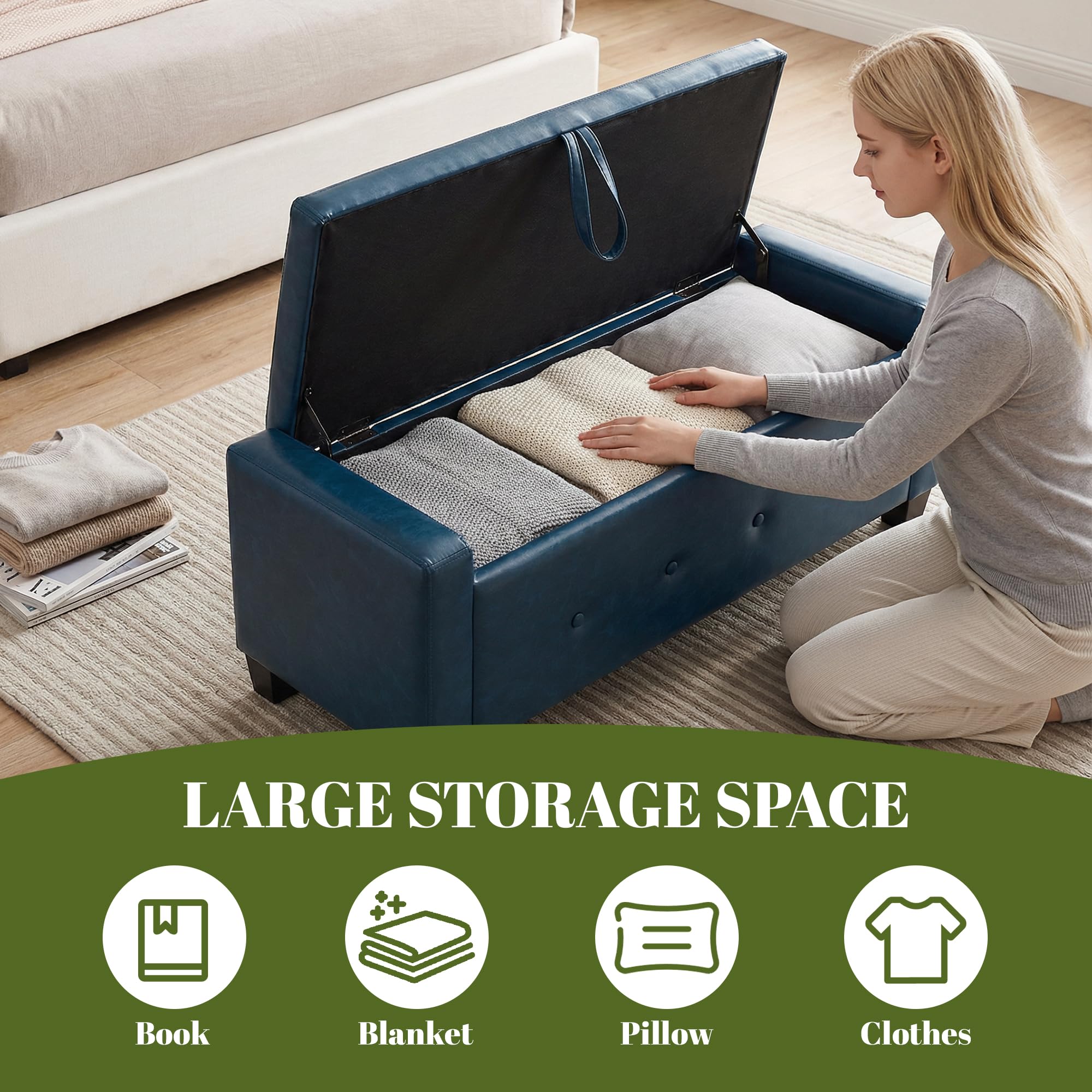 48" PU Leather Storage Ottoman Bench