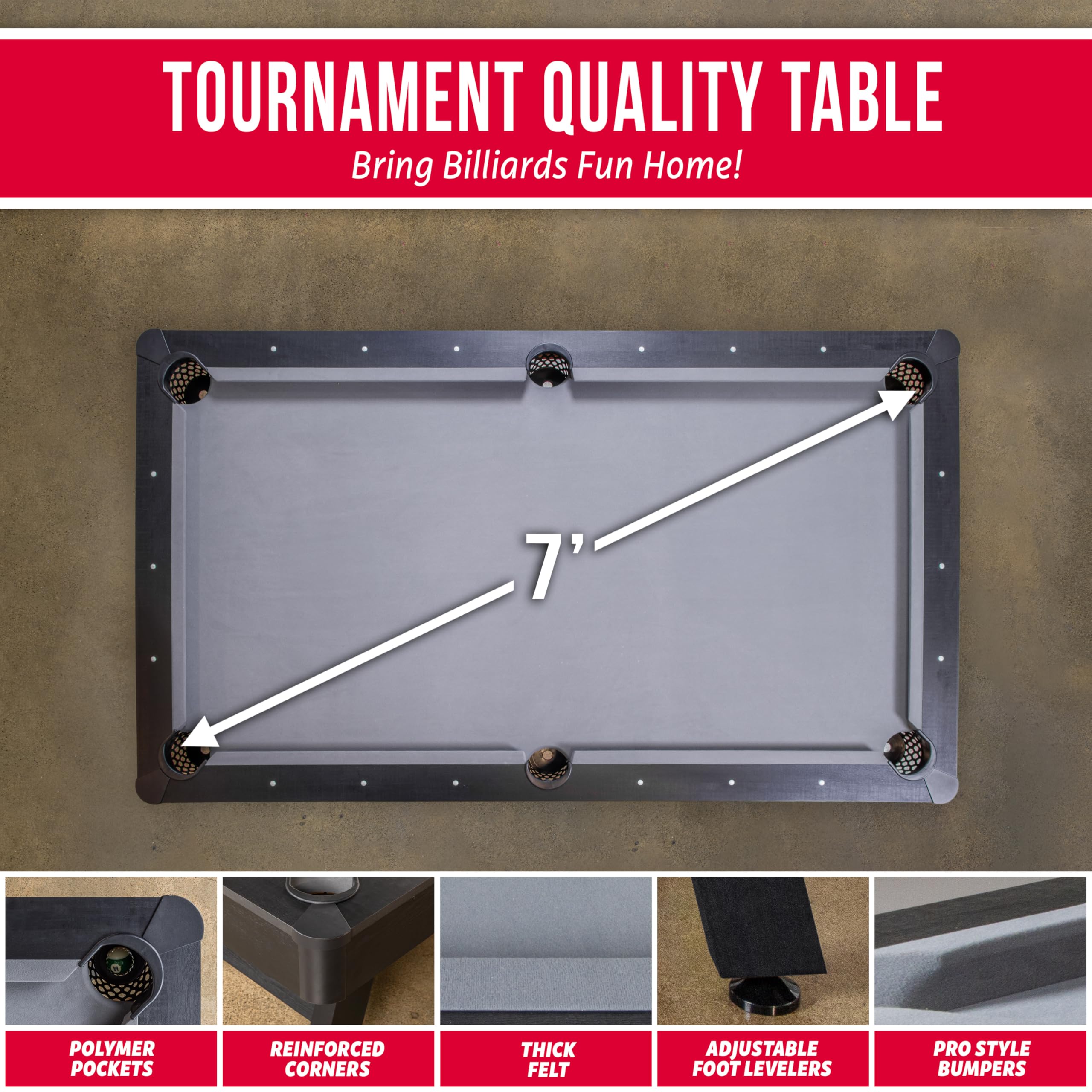 7 ft Pool Table with Wood Finish