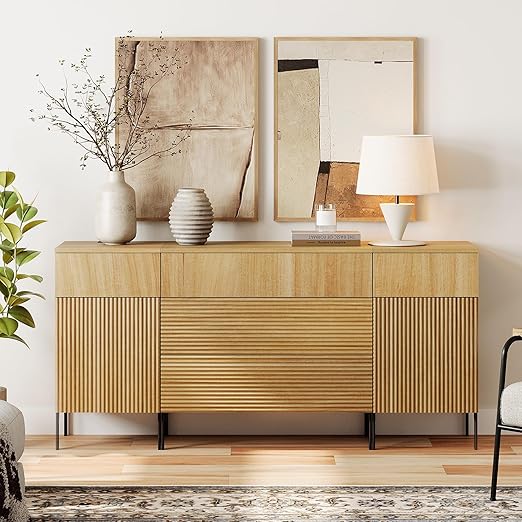 63" Fluted Sideboard Buffet Cabinet with Charging Station