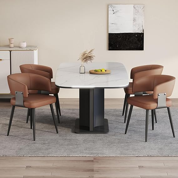 Faux Leather Dining Chairs Set of 2 with Curved Back and Metal Legs