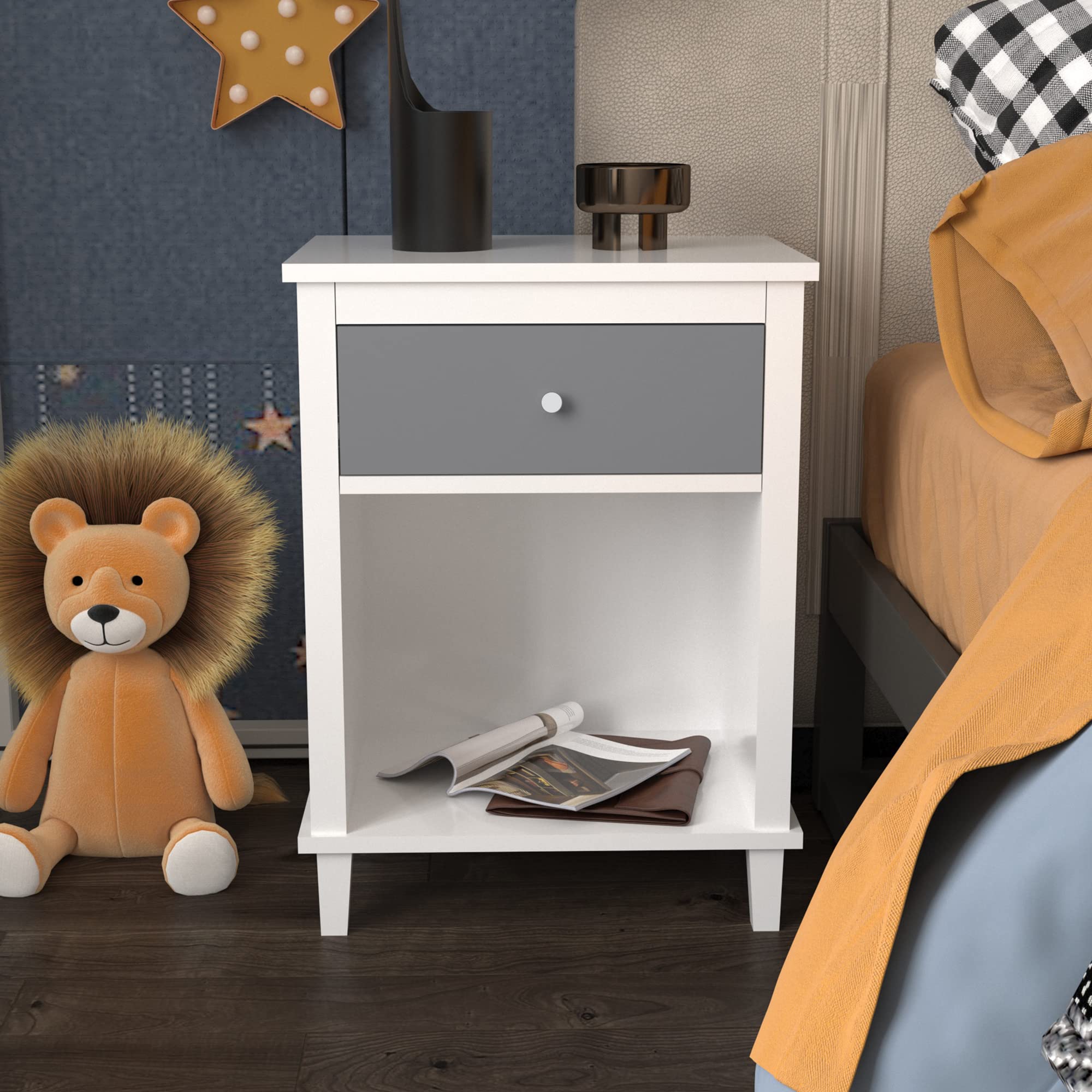Kids Nightstand with Drawer and Storage Shelf
