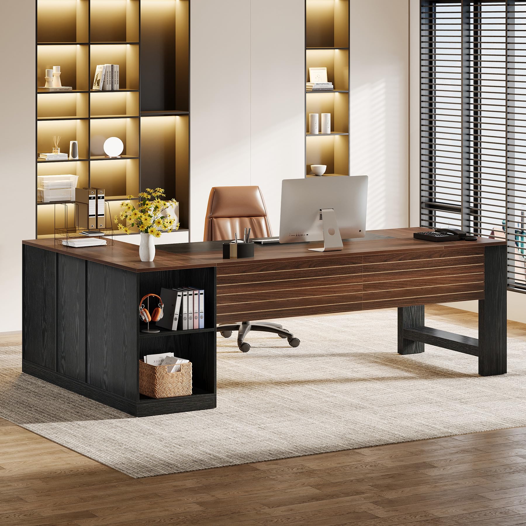 L-Shaped Executive Desk with Storage