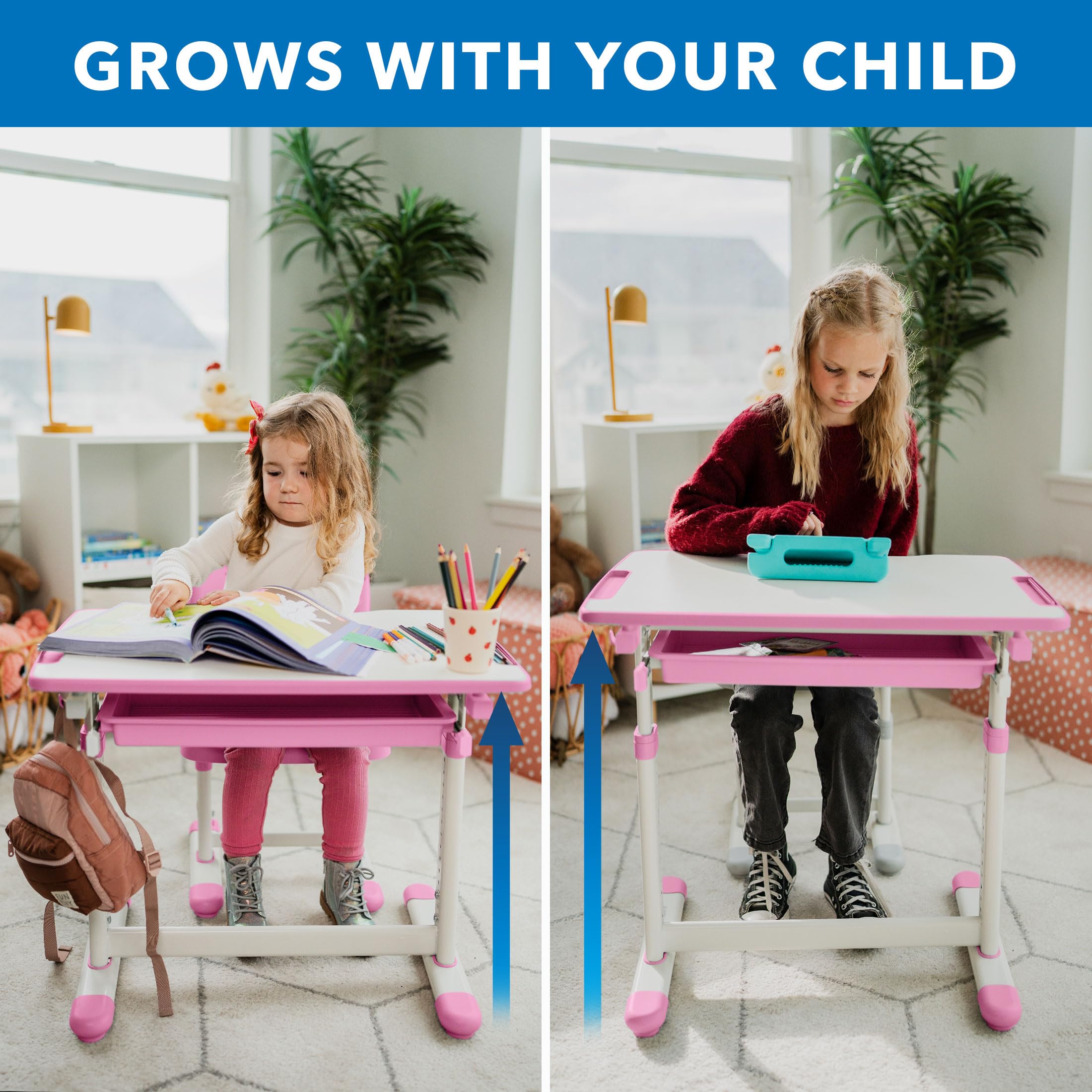 Kids Desk and Chair Set - Height Adjustable with Storage Drawer