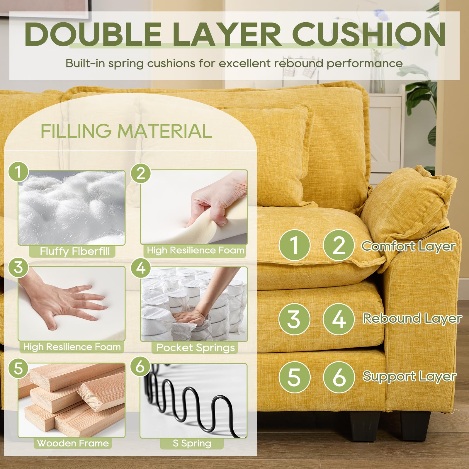 154" Modular Sectional Sofa Cloud Couch with Ottoman