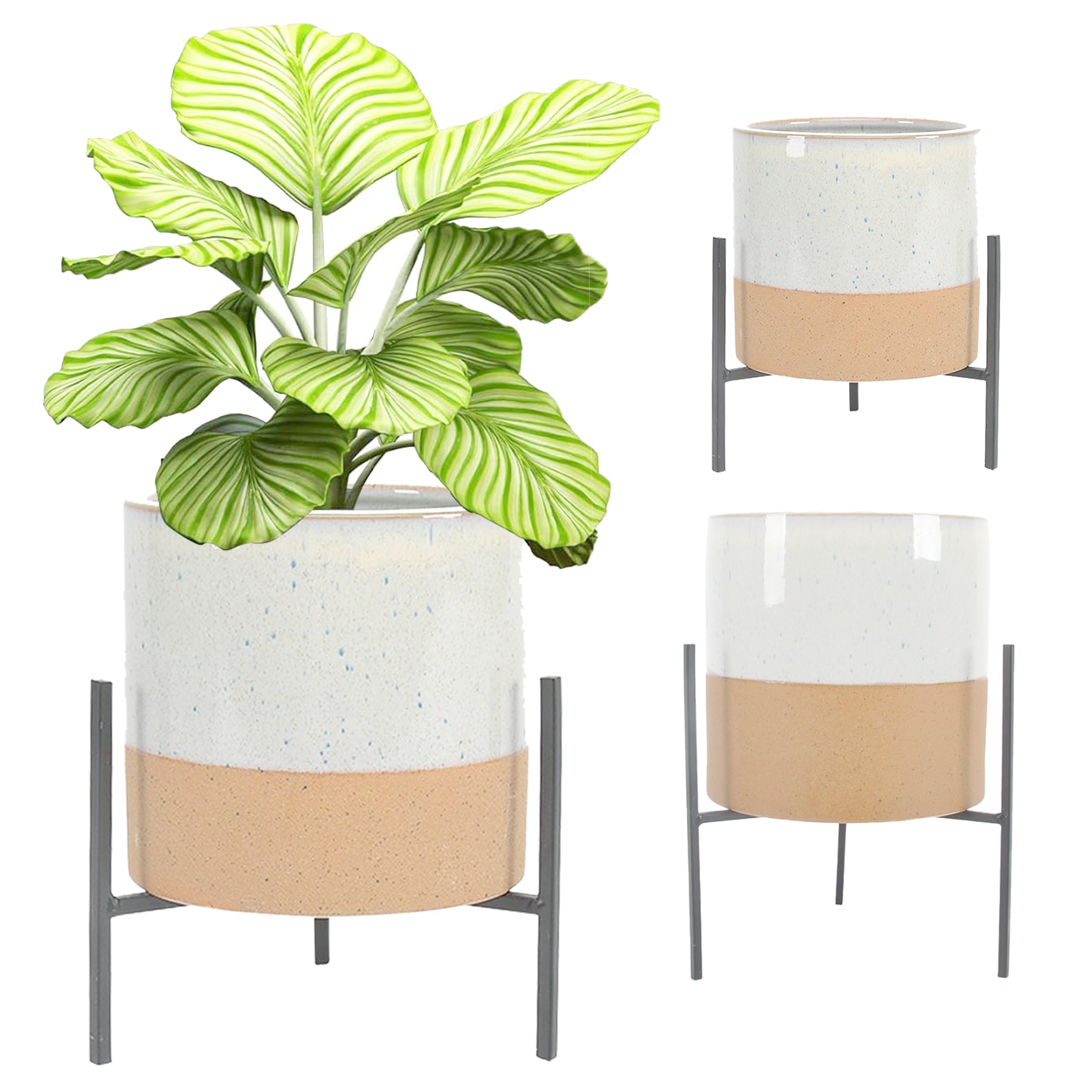 Mid-Century Modern Ceramic Planter with Stand - Large 16 Inch