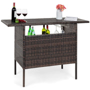 Outdoor Wicker Bar Counter Table with Storage Shelves